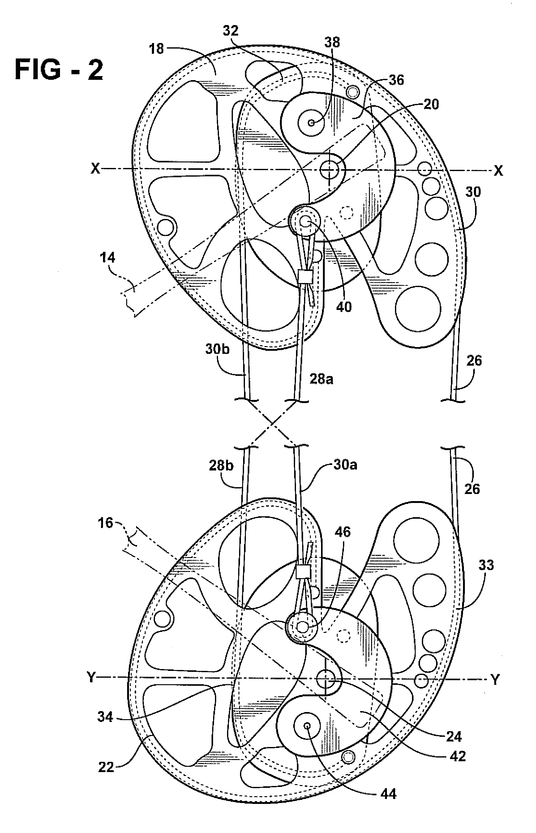 Balanced pulley assembly for compound archery bows, and bows incorporating that assembly