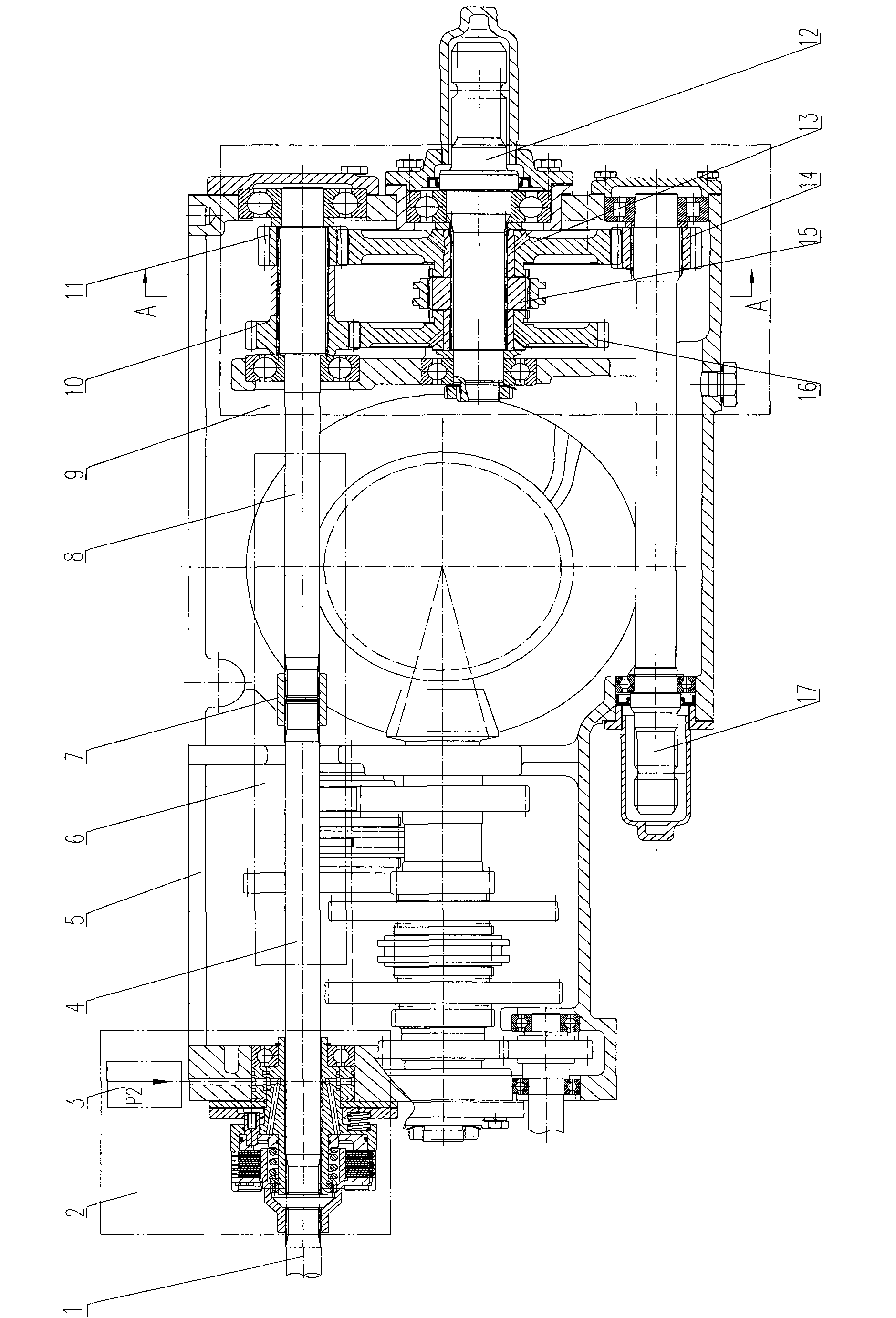 Central power output and rear power output device of tractor