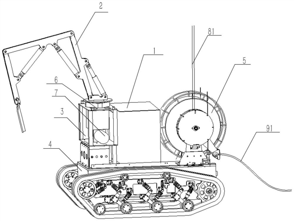 Combined fire extinguishing system of unmanned aerial vehicle and multi-degree-of-freedom mechanical arm fire extinguishing robot