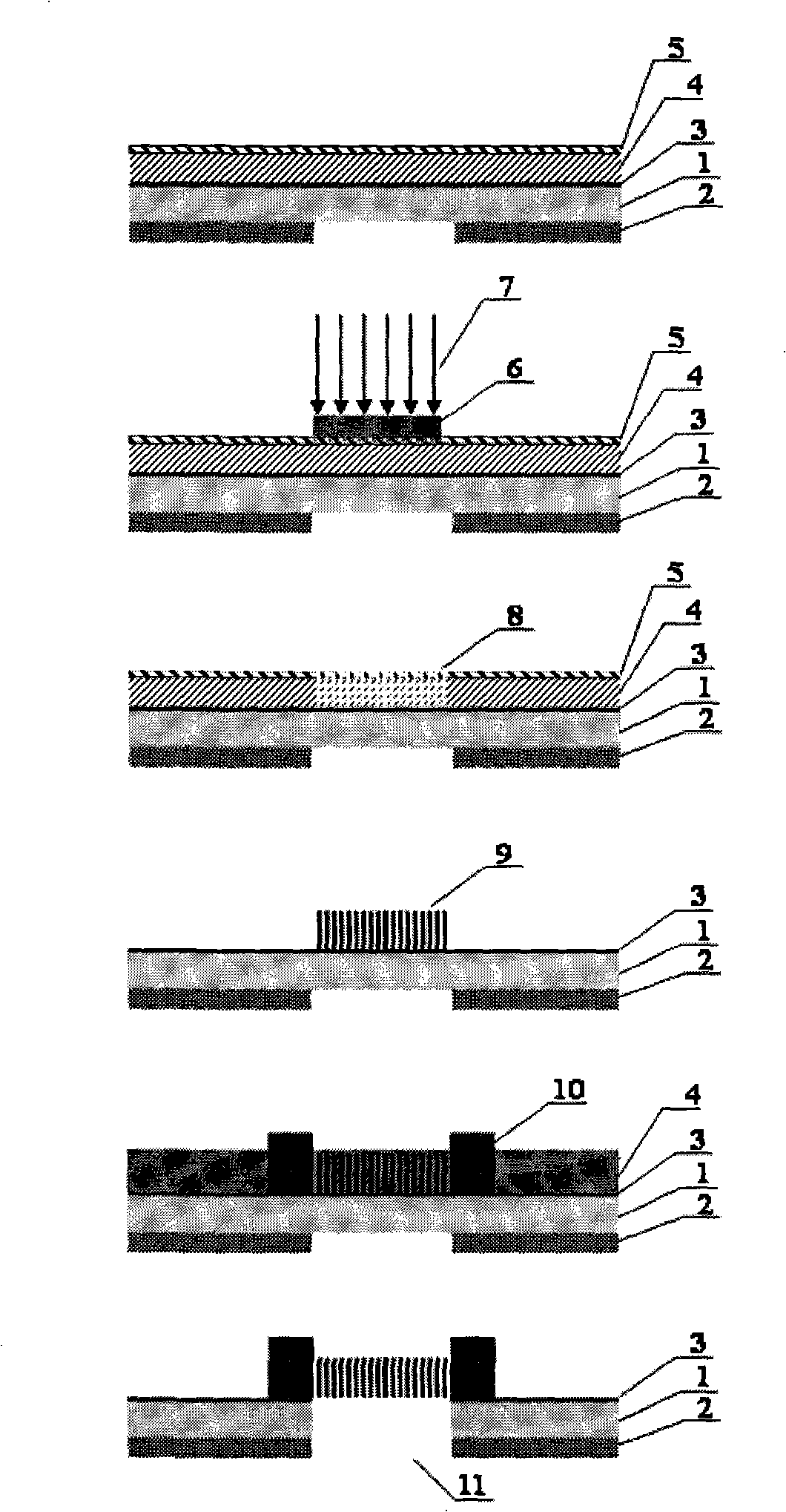 Self-supporting transmission metal grating based on nanometer stamping technology and its preparation method