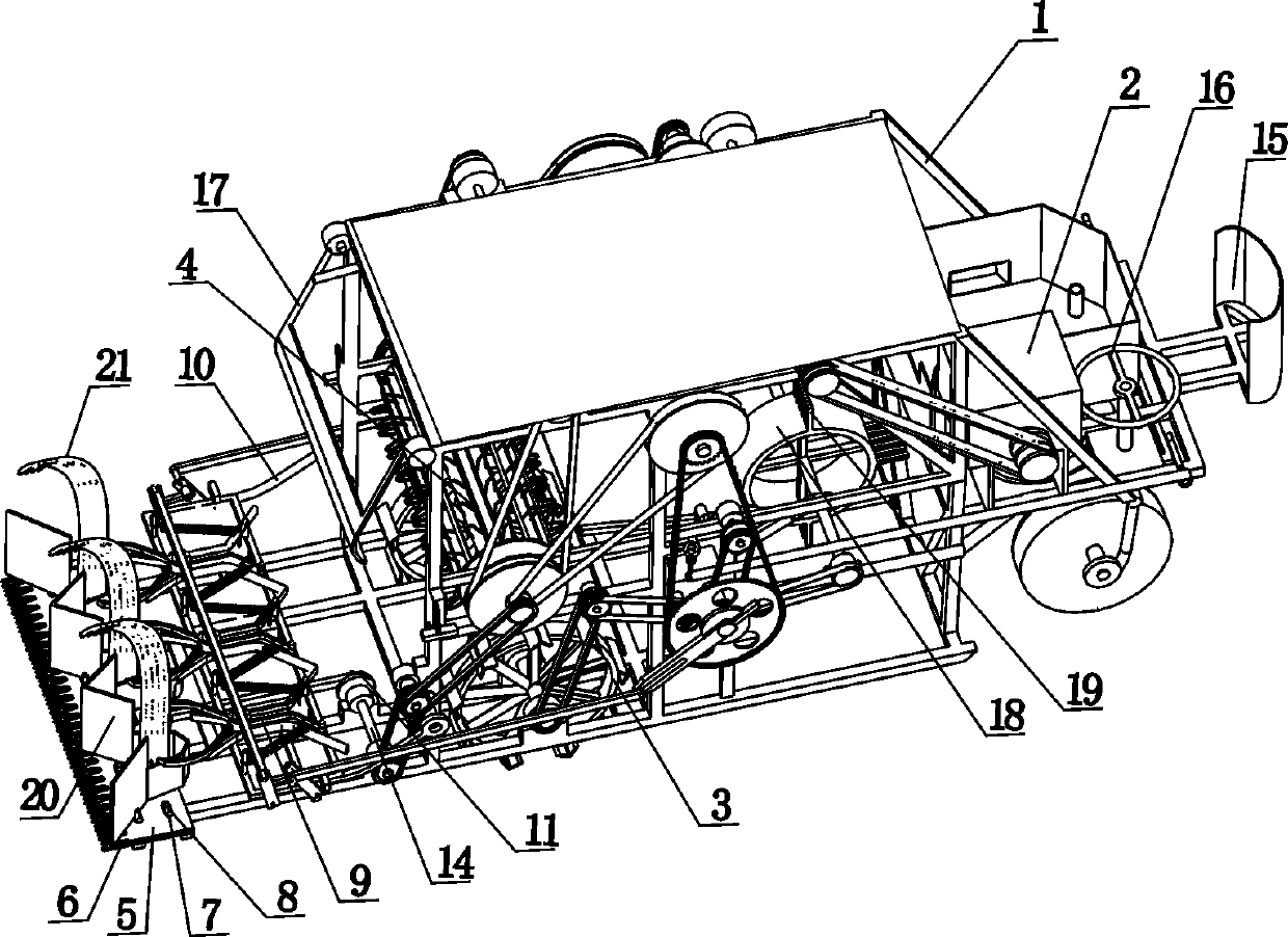 Crank-transmission-type sesame stalk threshing system