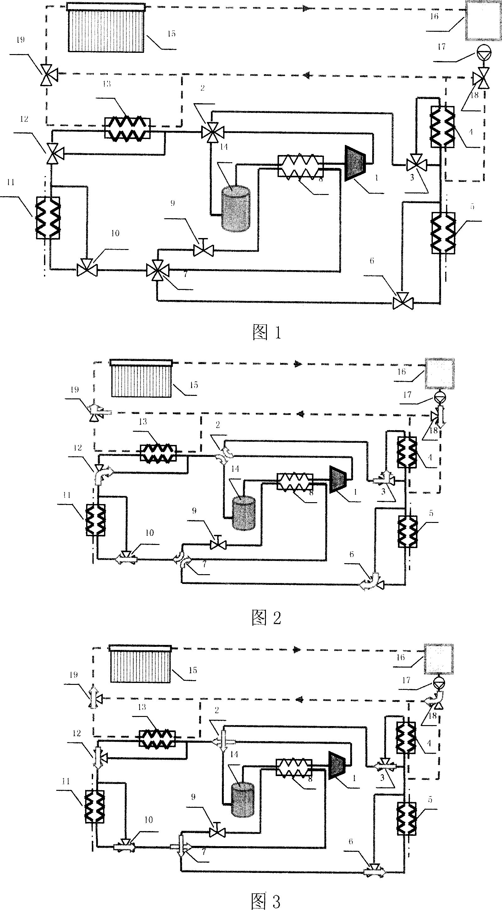 Integral air-conditioning system with solar assisted air source inter-critical carbon dioxide heat pump