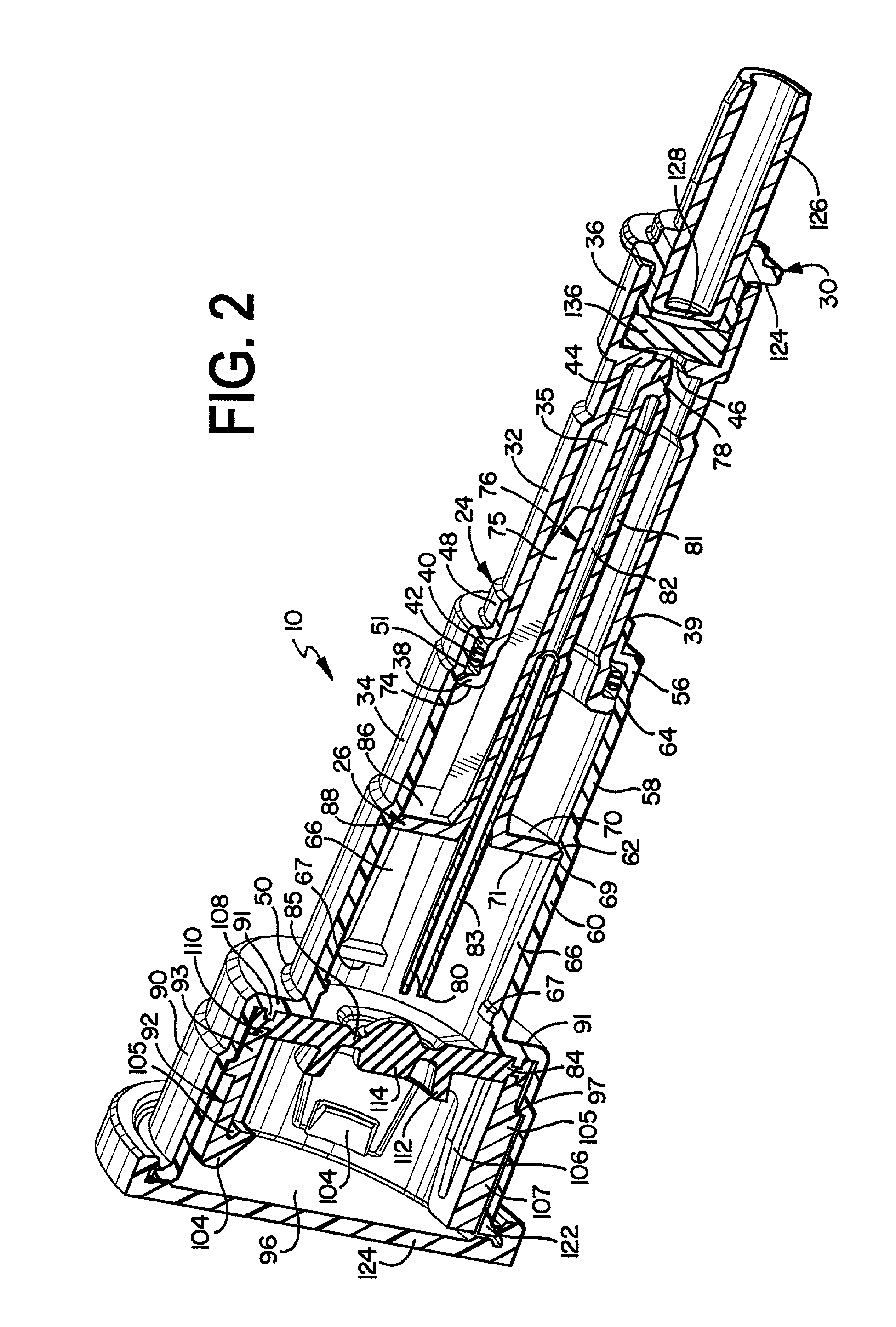 Sliding reconstitution device for a diluent container