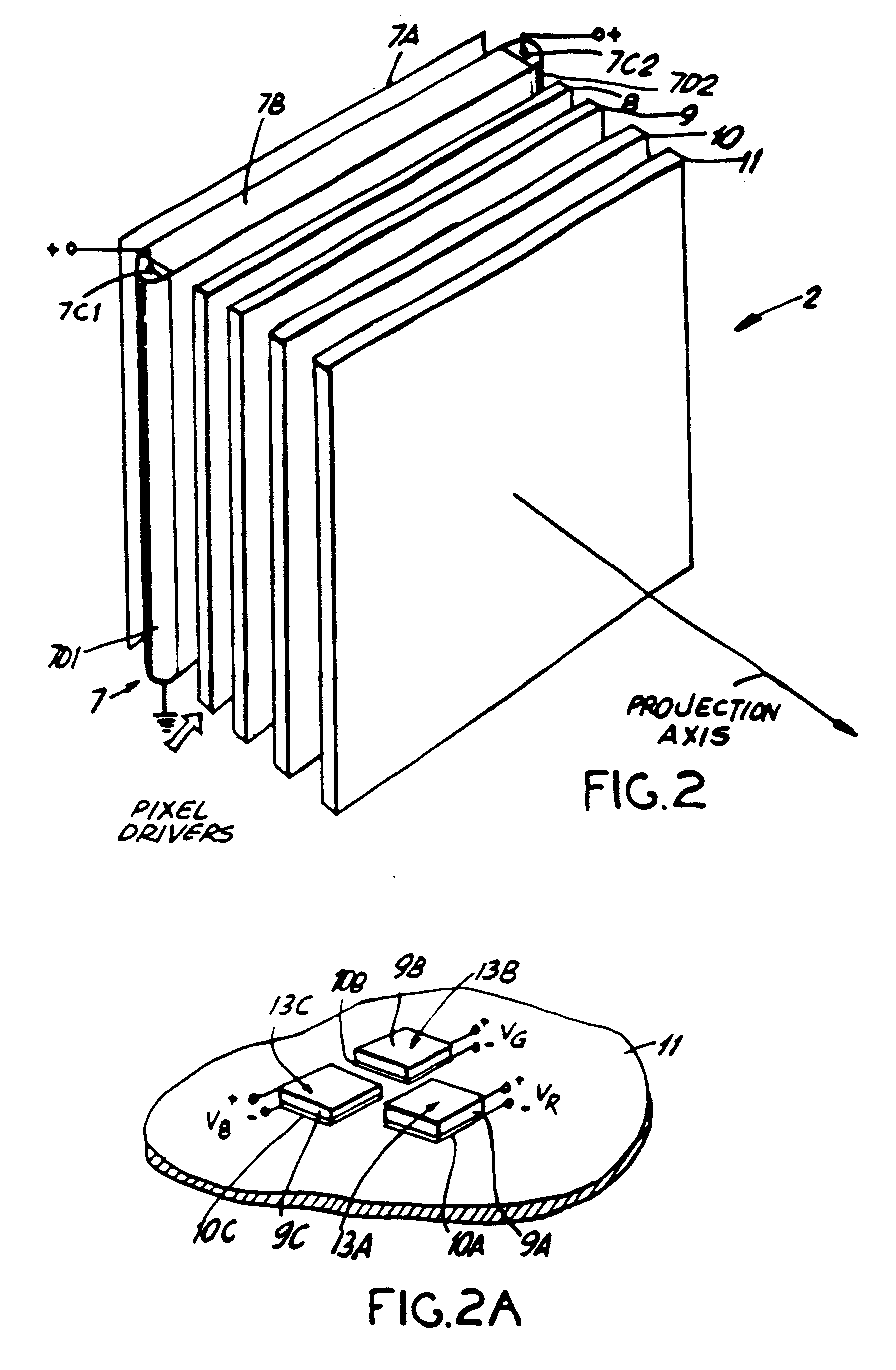 Image display panel having a backlighting structure and a single-layer pixelated aray of reflective-type spectral filtering elements where between light is recycled for producing color images with enhanced brightness