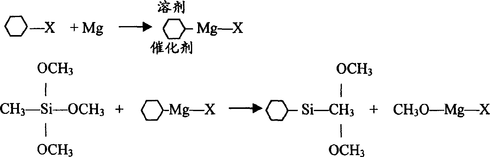 One-step synthesizing cyclohexyl methyl dimethoxy silane without solvent