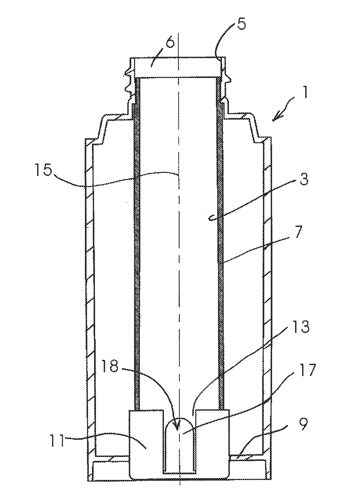 Liquid container with variable extraction chimney