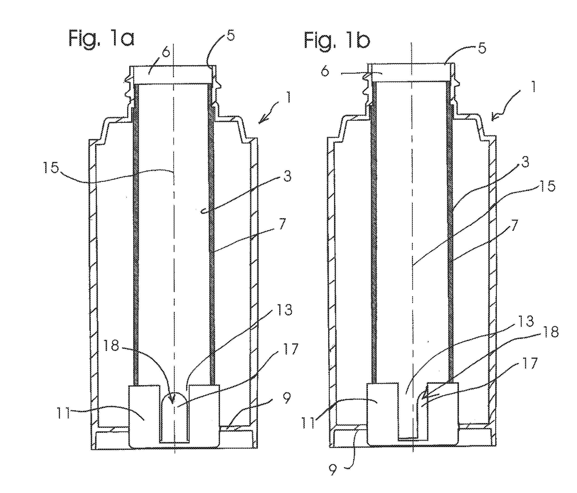 Liquid container with variable extraction chimney