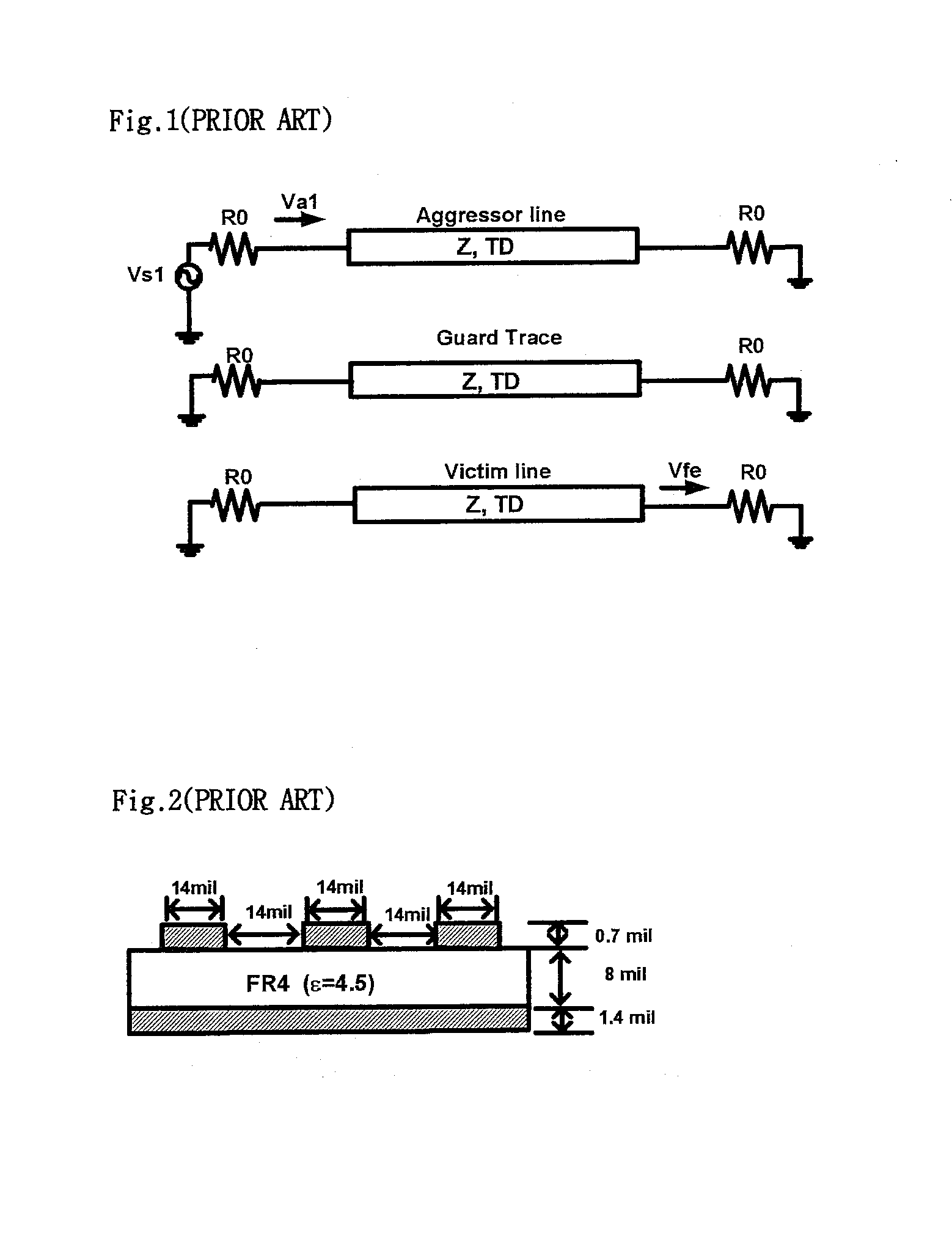 Double comb guard trace pattern for reducing the far-end cross-talk and printed circuit board including the pattern