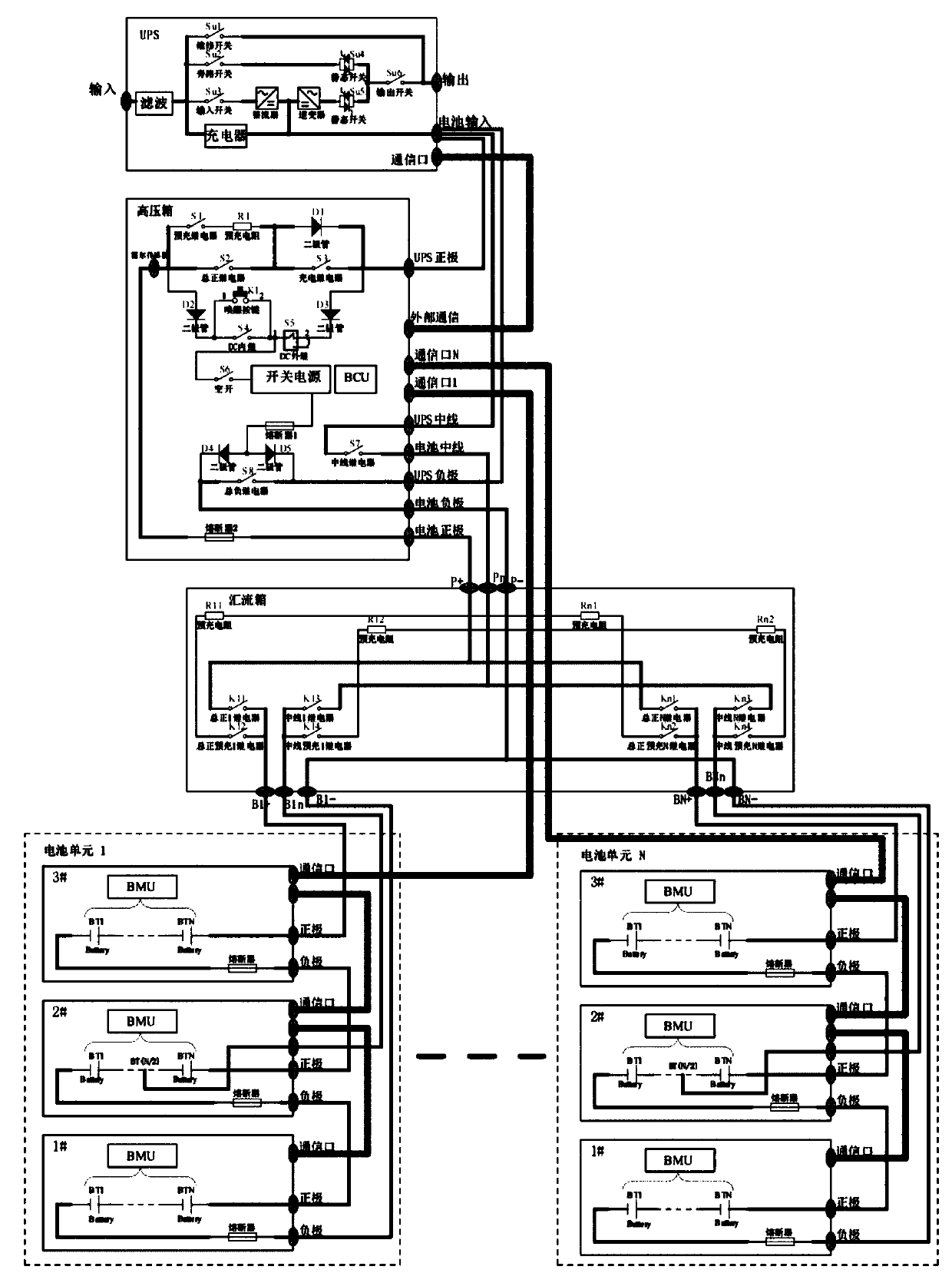 Two-stage hard parallel UPS module lithium battery system