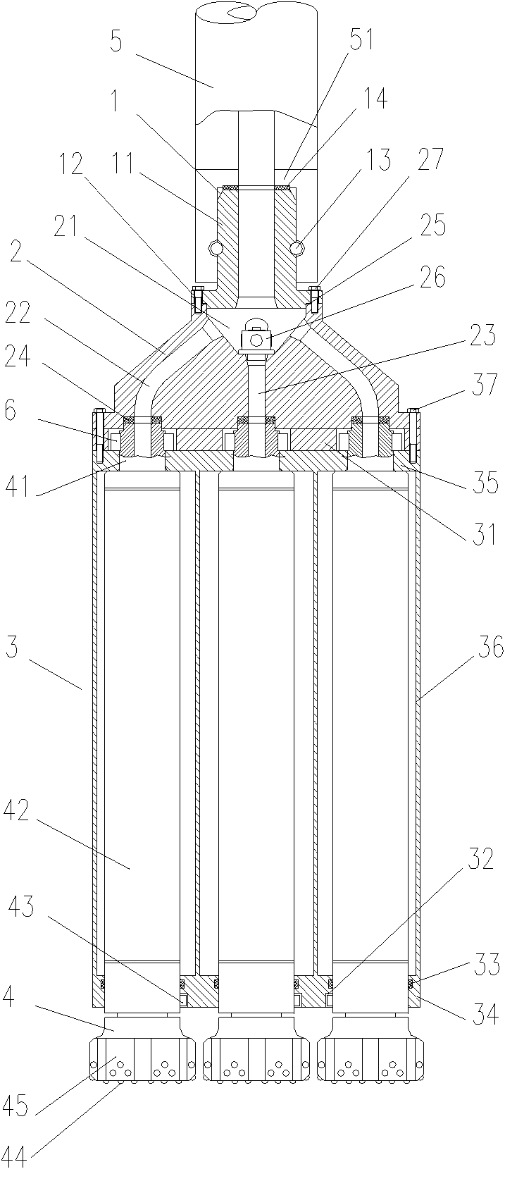 Combined down-the-hole hammer and construction method thereof