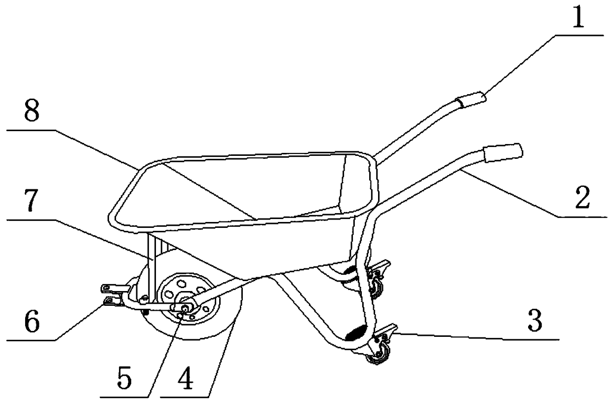 Trolley provided with towing hook and deceleration wheel and used conveniently and quickly