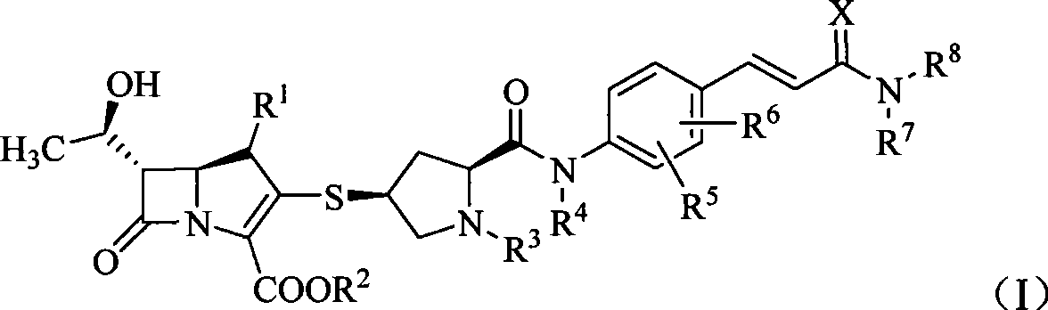 Formyl aniline substituted sulfhydryl pyrrolidine carbpenem compounds