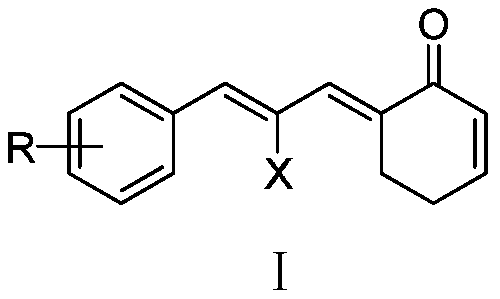Phenyl allylidene cyclohexenone derivatives as well as preparation method and application