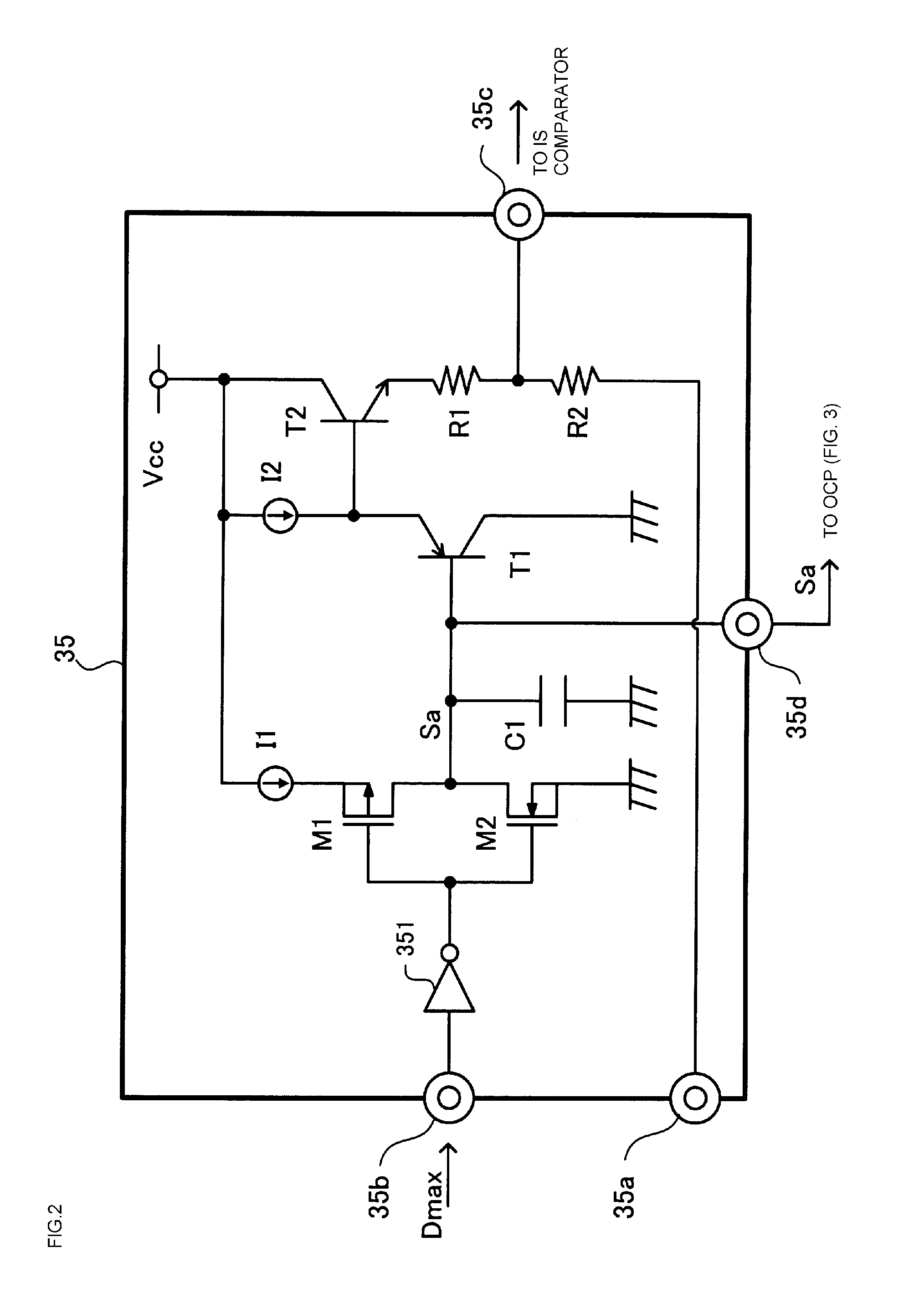 Switching power supply device control circuit having an overcurrent protection control circuit