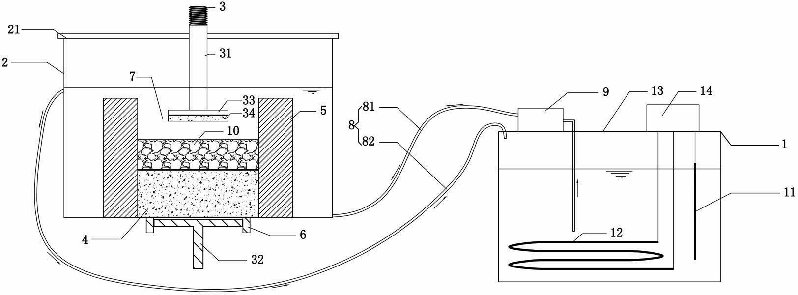 Testing device and evaluating method for water stability of water-permeable bituminous mixture