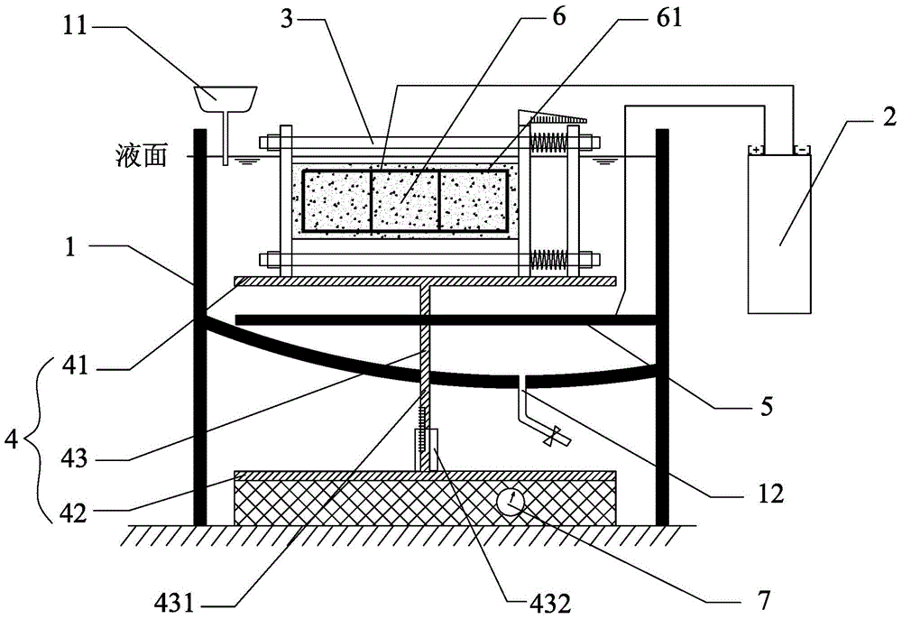 Experimental device for repairing concrete by electrochemical deposition