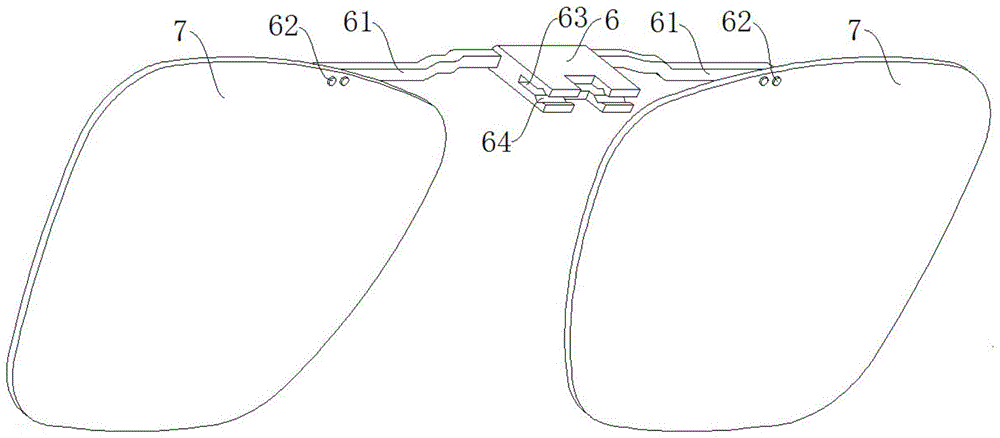 A connector for flip type front hanging glasses and front hanging glasses