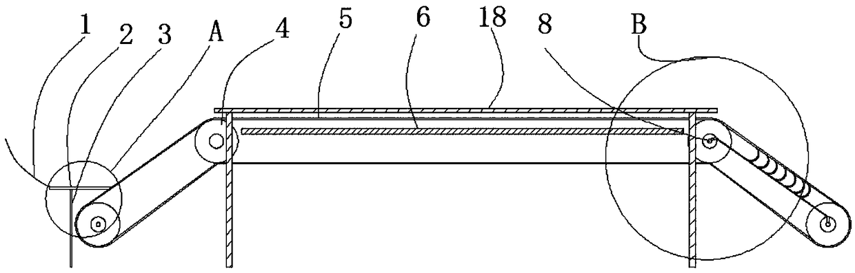 Conveying device facilitating tail removing of margarya melanoides