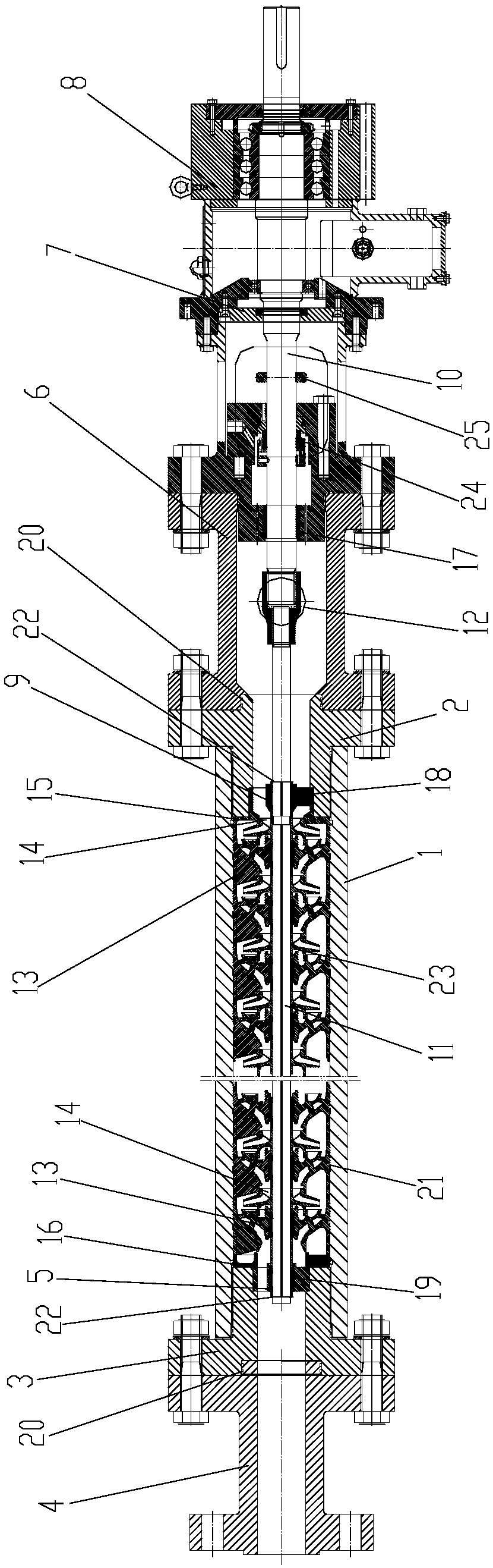 Multistage deep sea mixture pump with axial force transmission structure