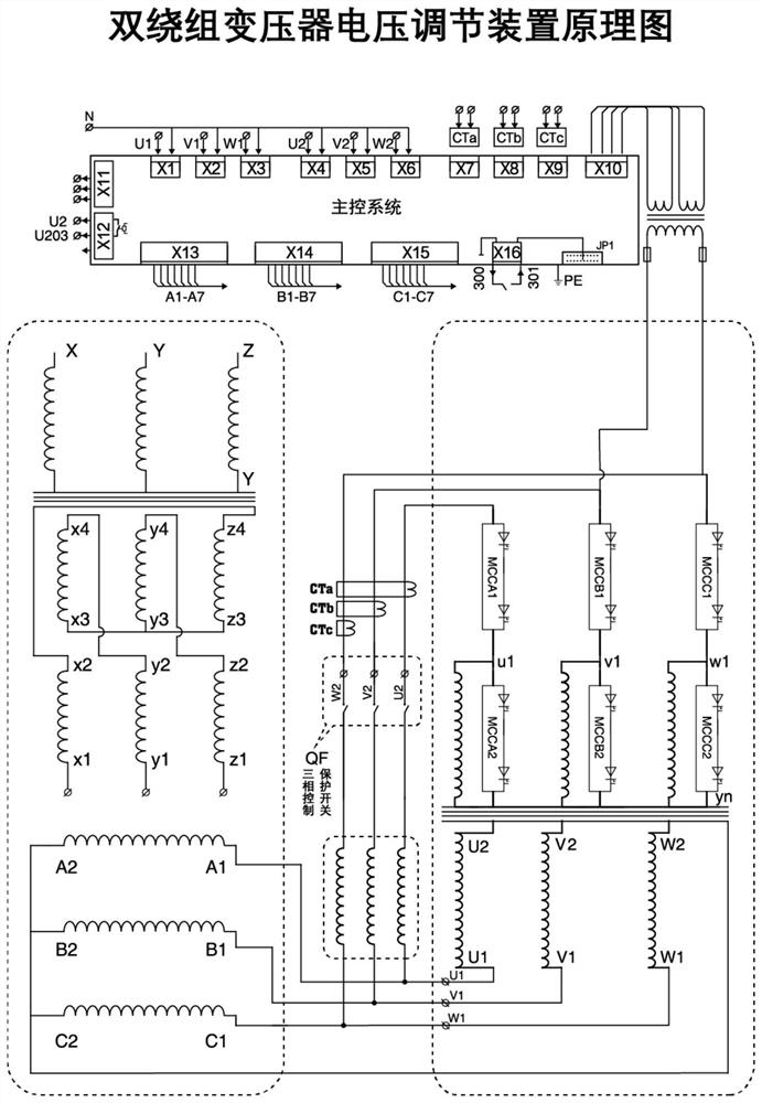 Voltage regulating device for double-winding transformer