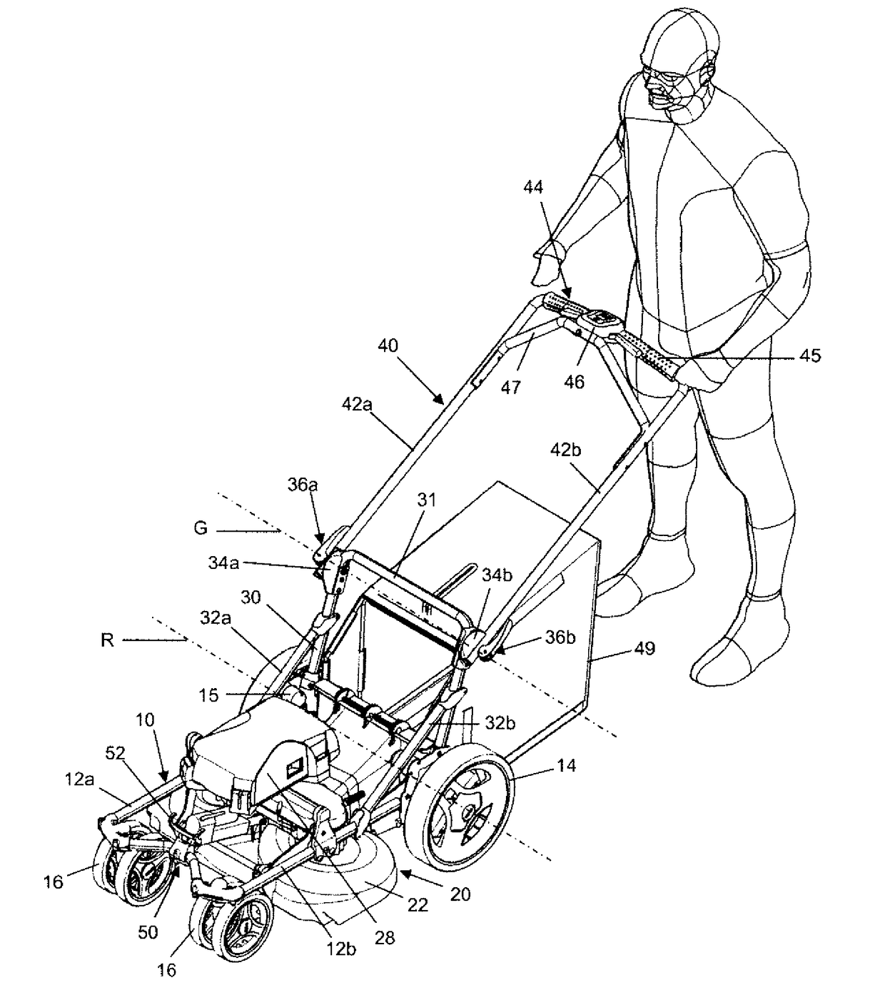 Wheeled lawnmower for walking driver
