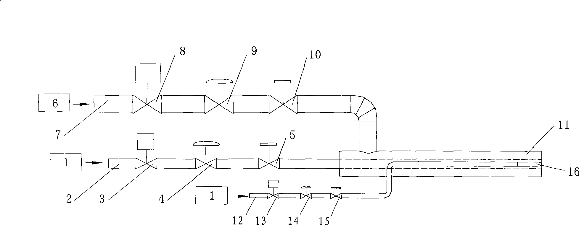 Fuel step adding apparatus of glass melter total oxygen combustion