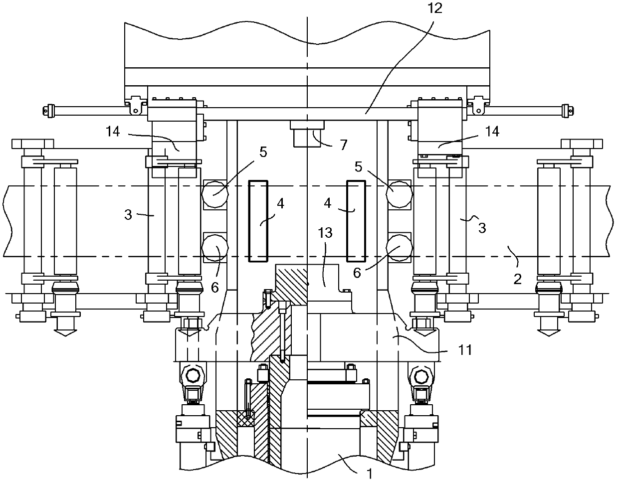 Thick and flat steel turning mechanism for thick and flat steel horizontal gag straightener