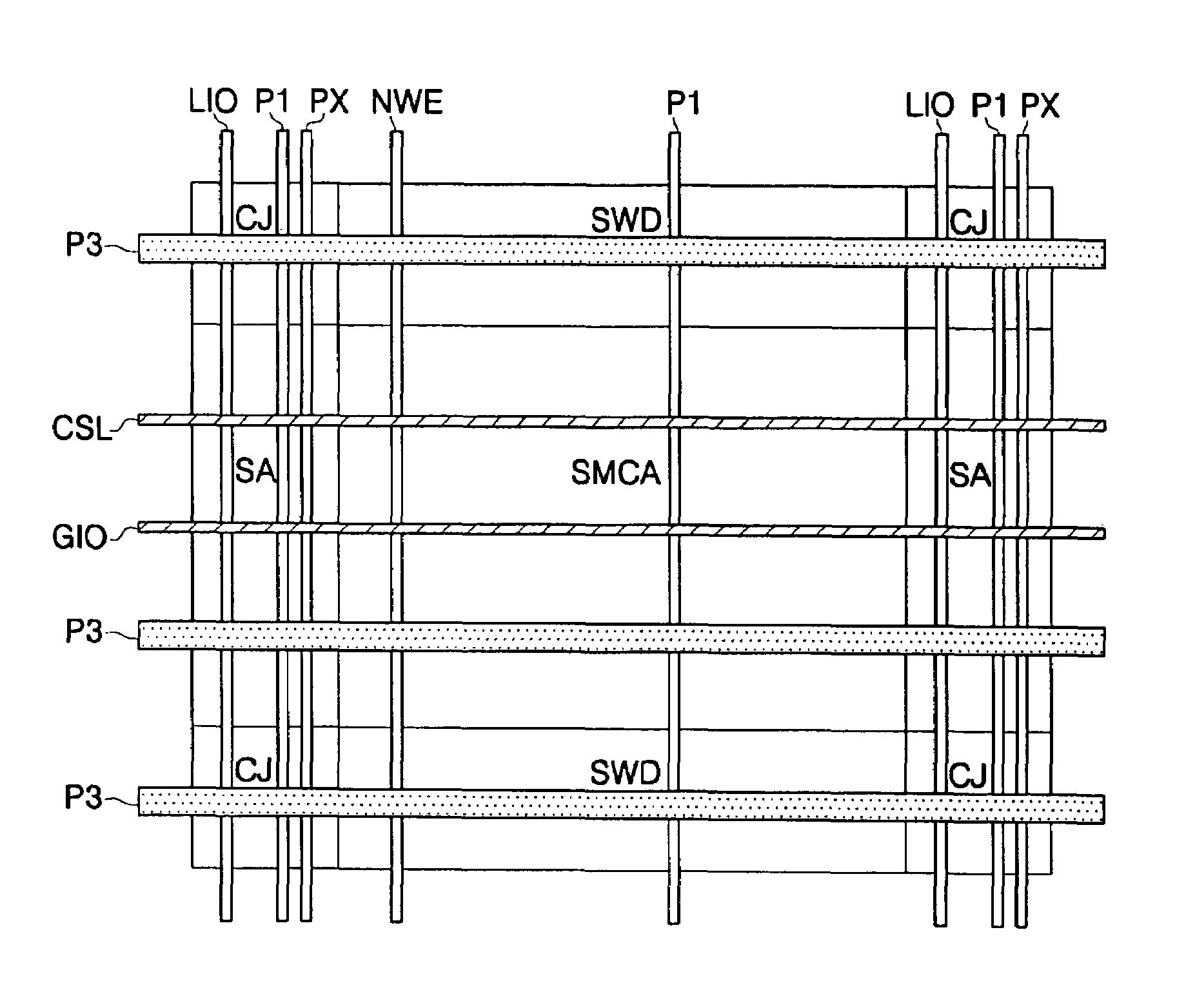 Semiconductor memory device and method of arranging signal and power lines thereof