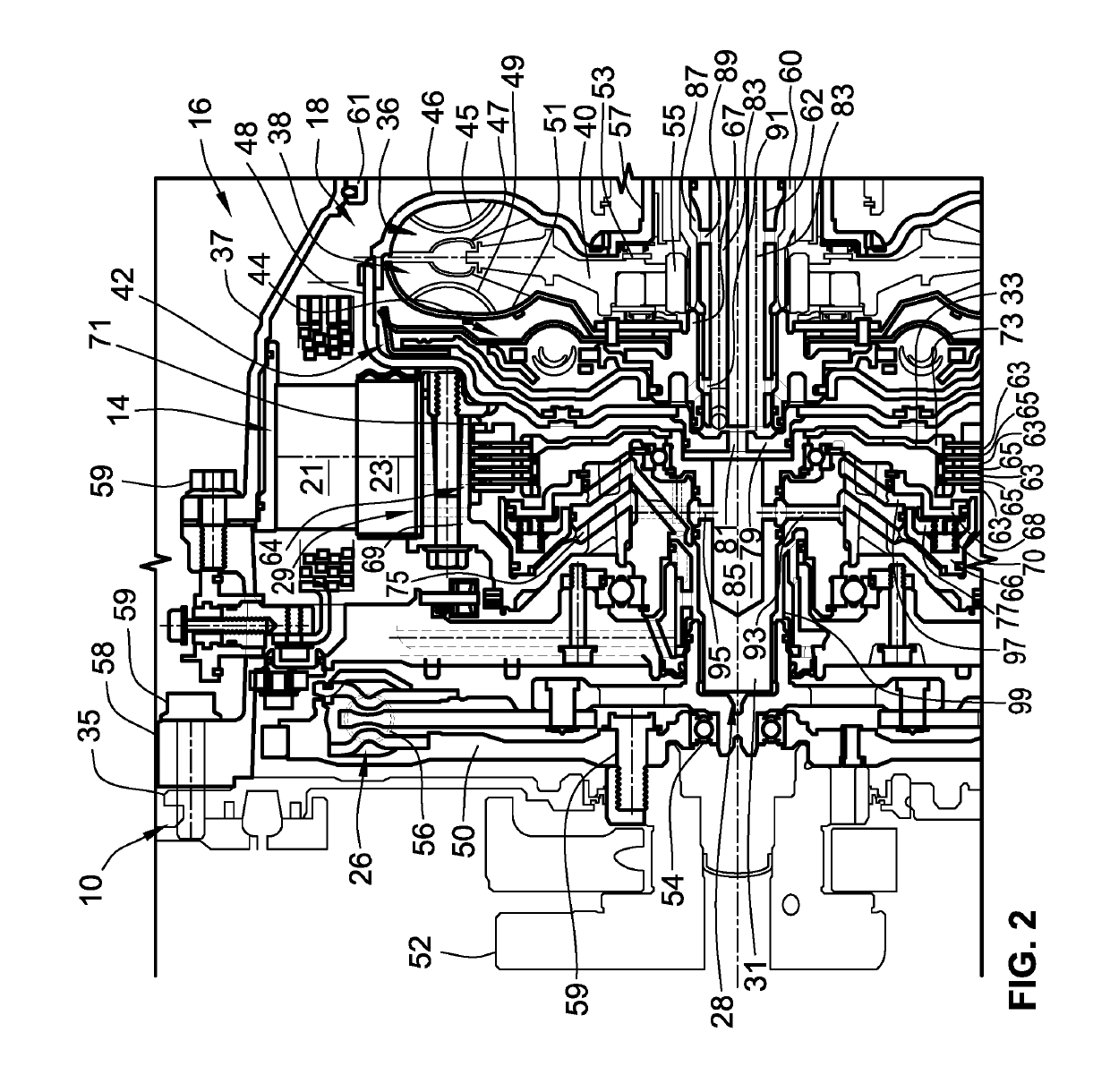 Engine disconnect clutches having torque converter feed-through activation for vehicle powertrains