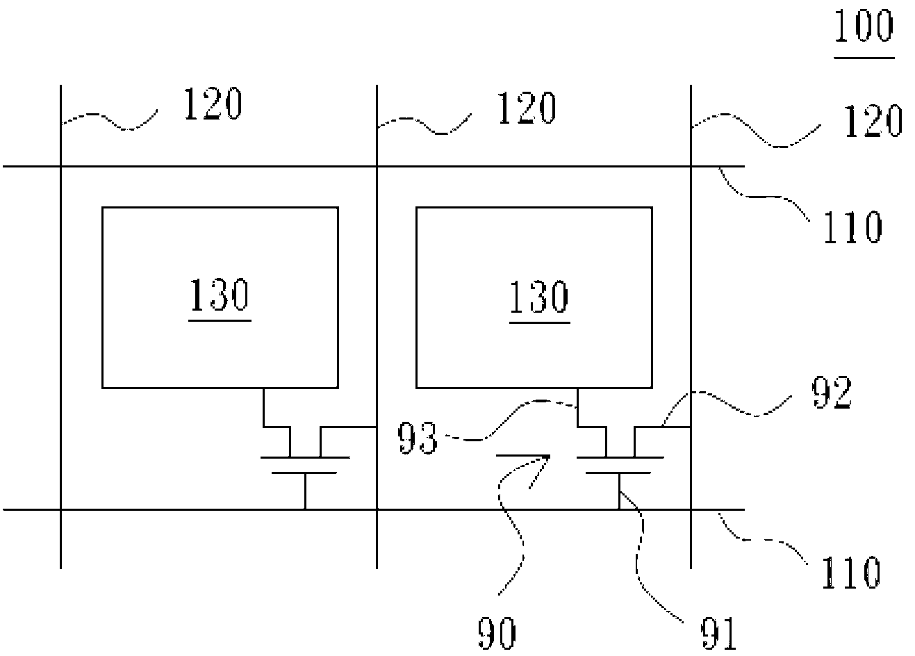Thin film transistor construction with large channel width and thin film transistor substrate circuit