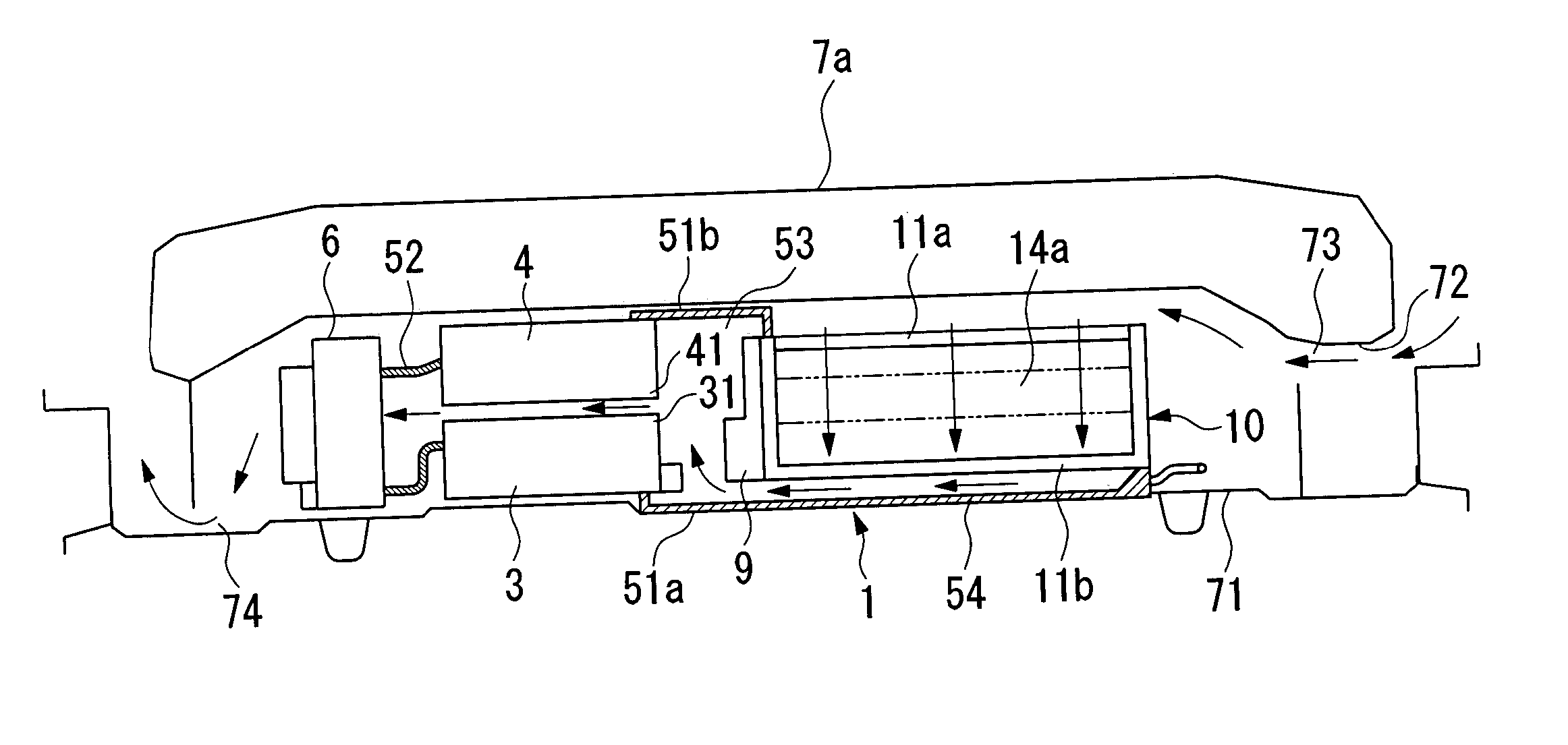 Cooling device high voltage electrical unit for motor of vehicle, and hybrid vehicle