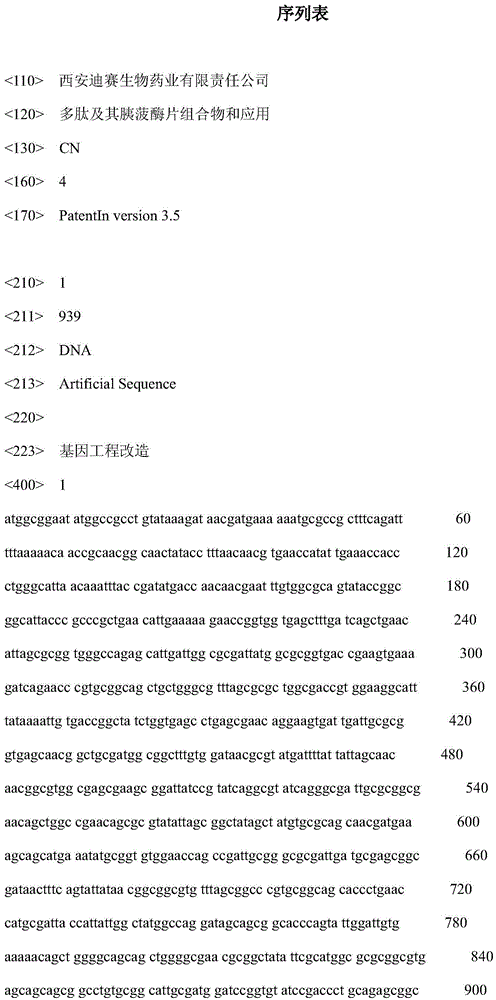 Polypeptide and trypsin tablet composition and application thereof