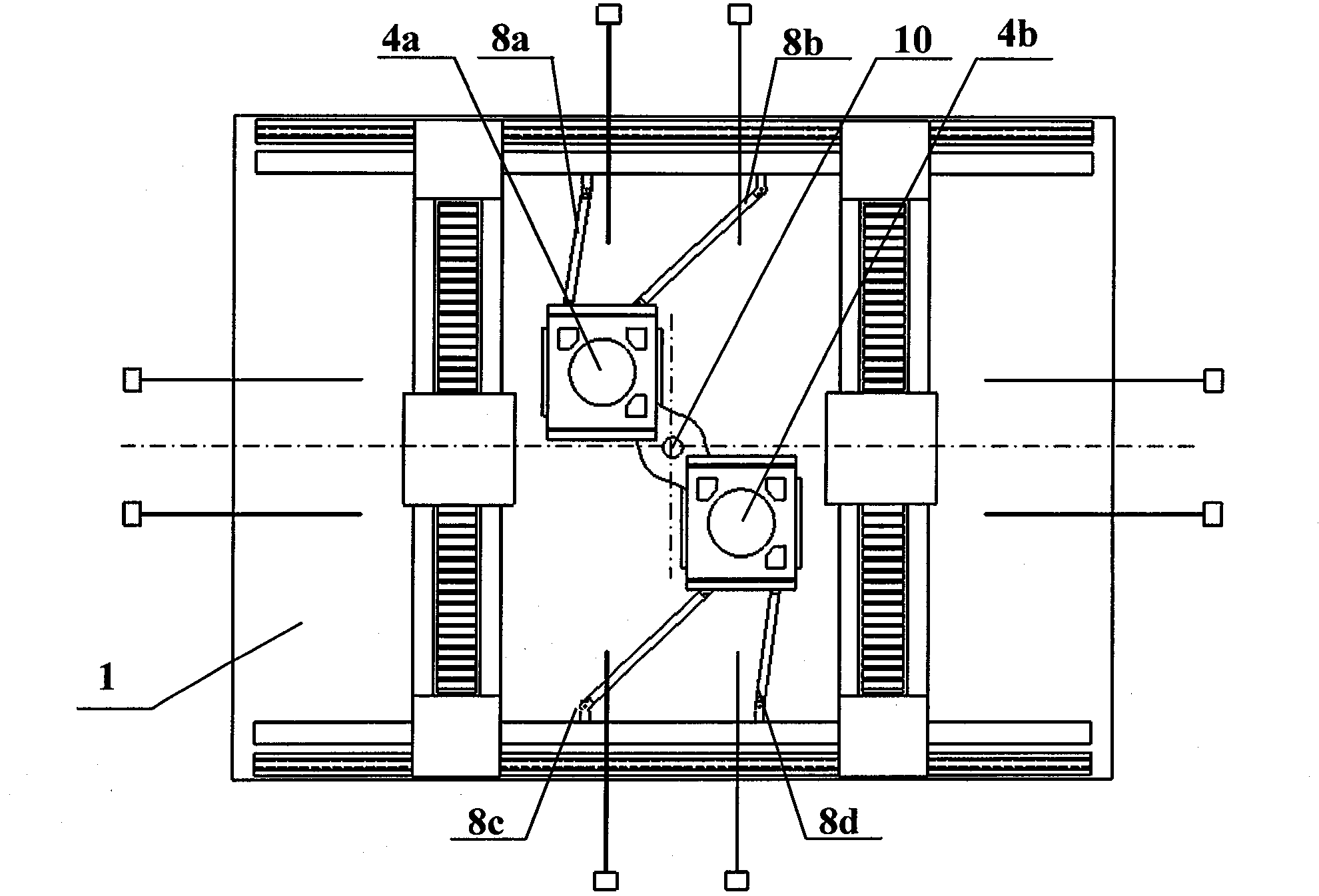 Double-workpiece-platform same-phase rotation exchange method based on parallel connection mechanisms, and device thereof
