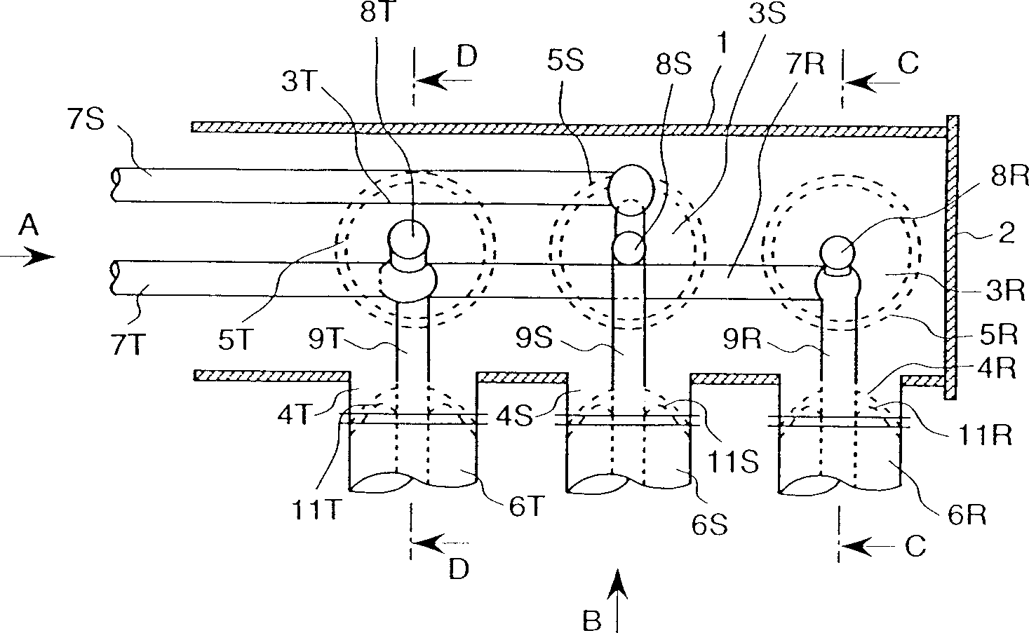 Three-phase integrated gas isolated bus