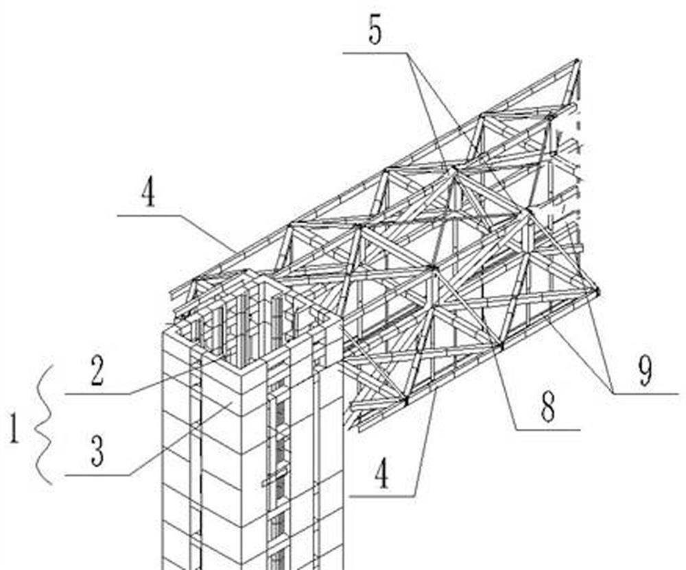 Horizontal truss system containing giant arch and construction method of horizontal truss system