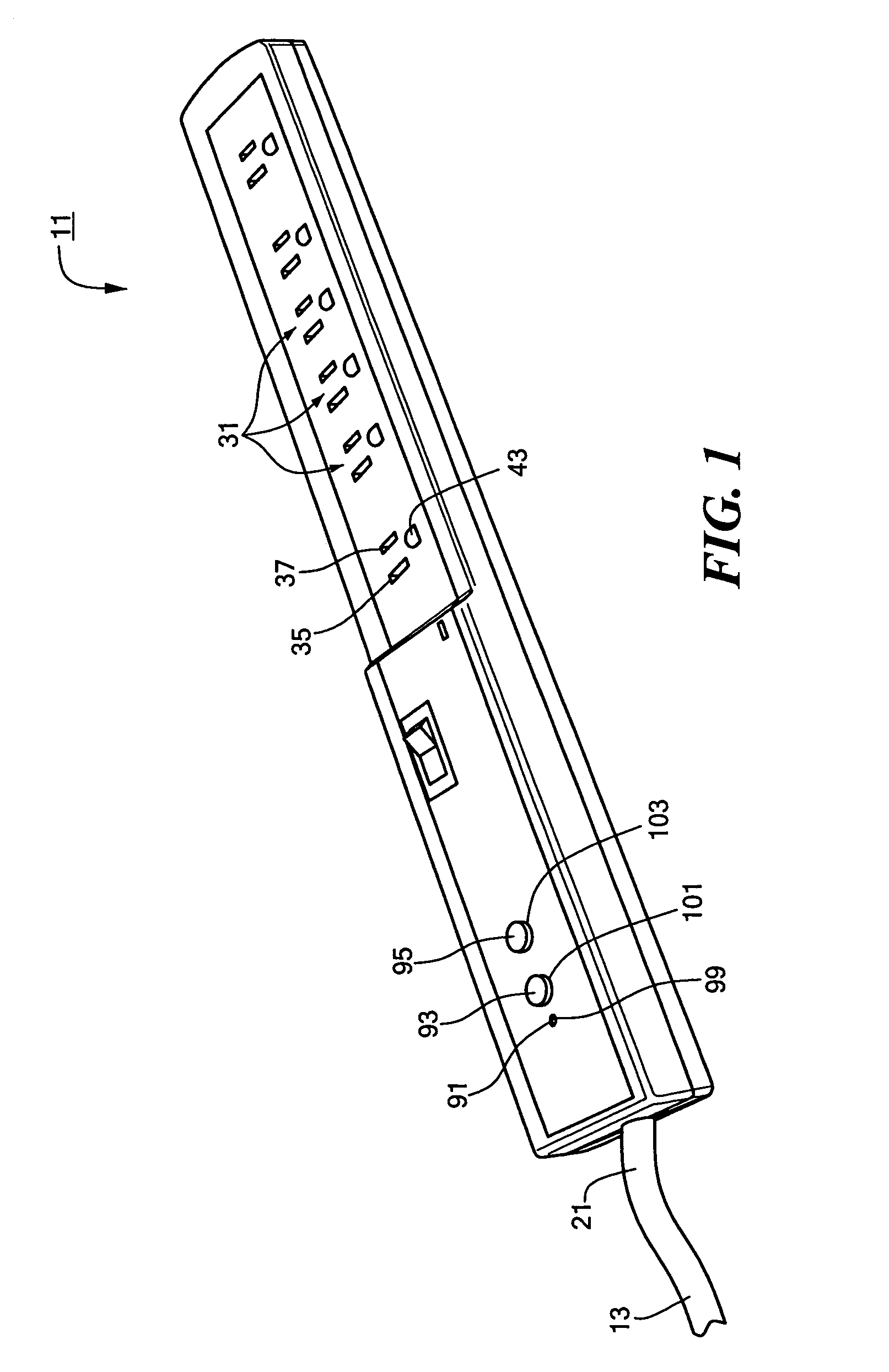 Power strip with self-contained ground fault circuit interrupter module