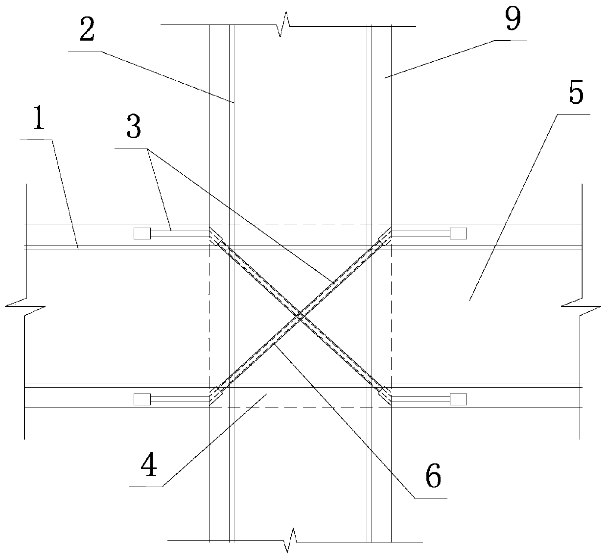 Diagonal reinforcement structure of reinforced concrete beam-column joint