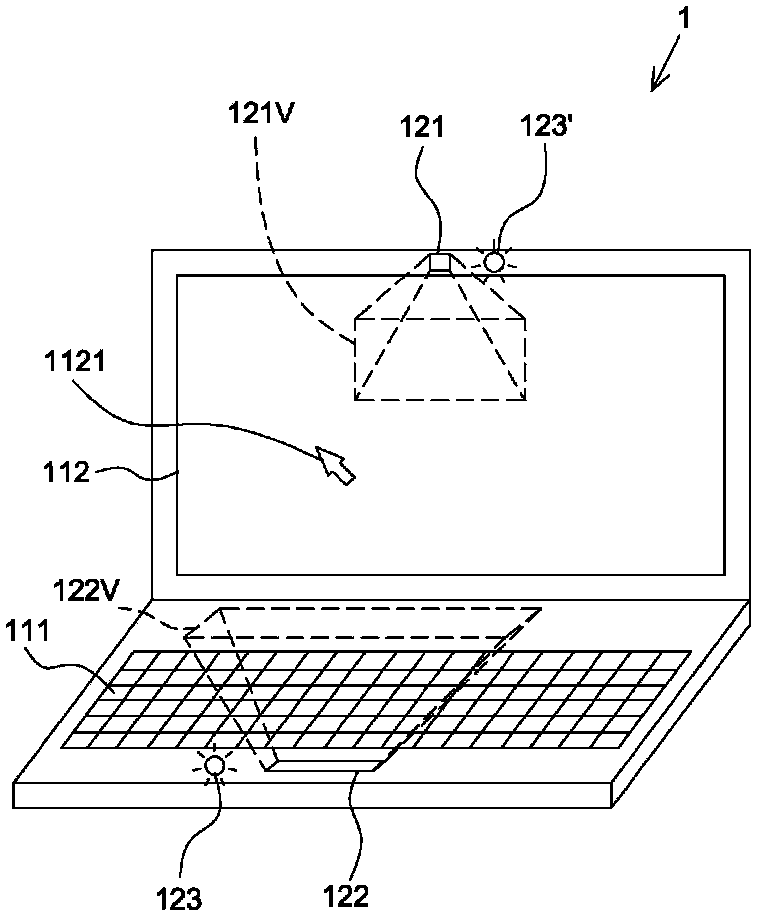 Portable computer with pointing function and pointing system