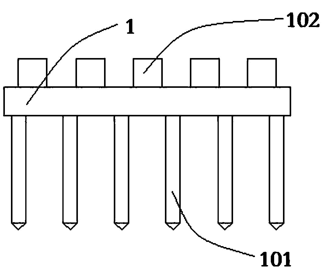 A bar-shaped positioning clip based on plastic geogrid