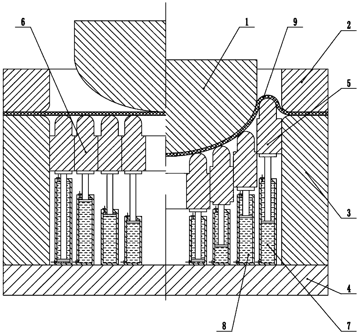 Forming device and method for large thin-wall curved-surface element
