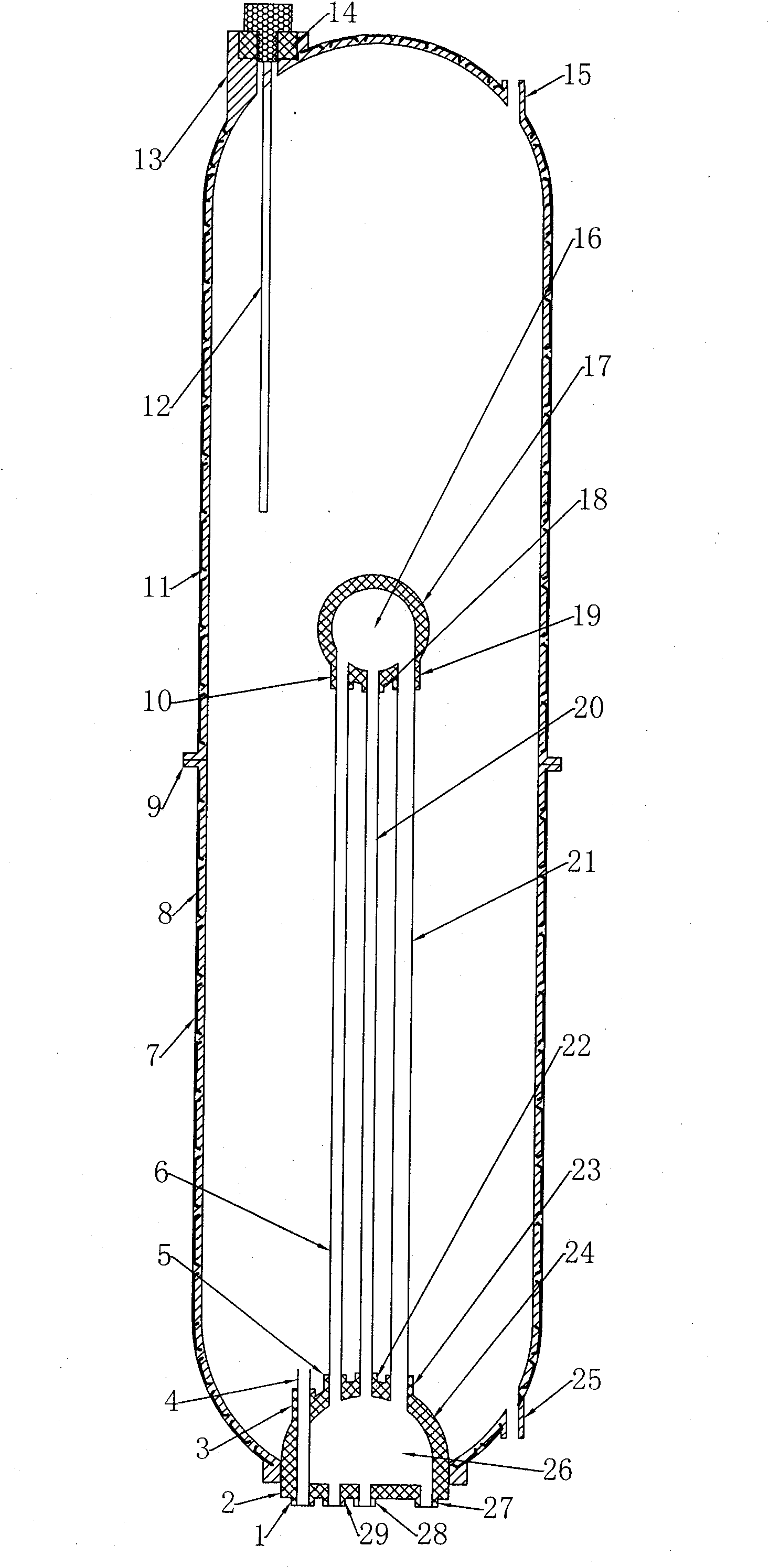 Bulb tube type full-plastic pressure-bearing dual cycle inner container