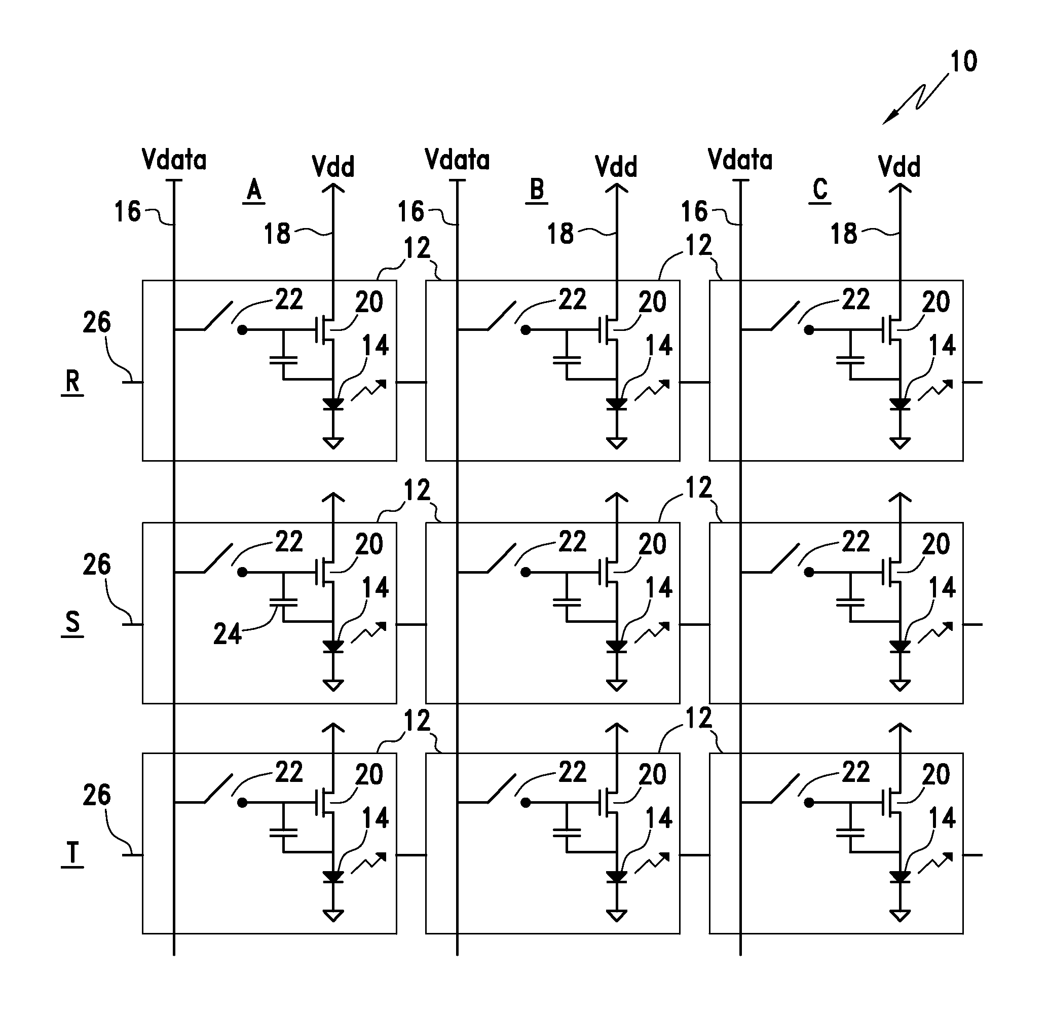 Active matrix display and method