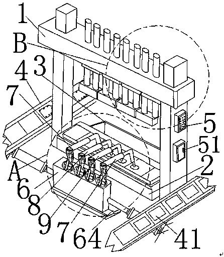 Multi-station continuous stamping production line for automobile parts and stamping process thereof