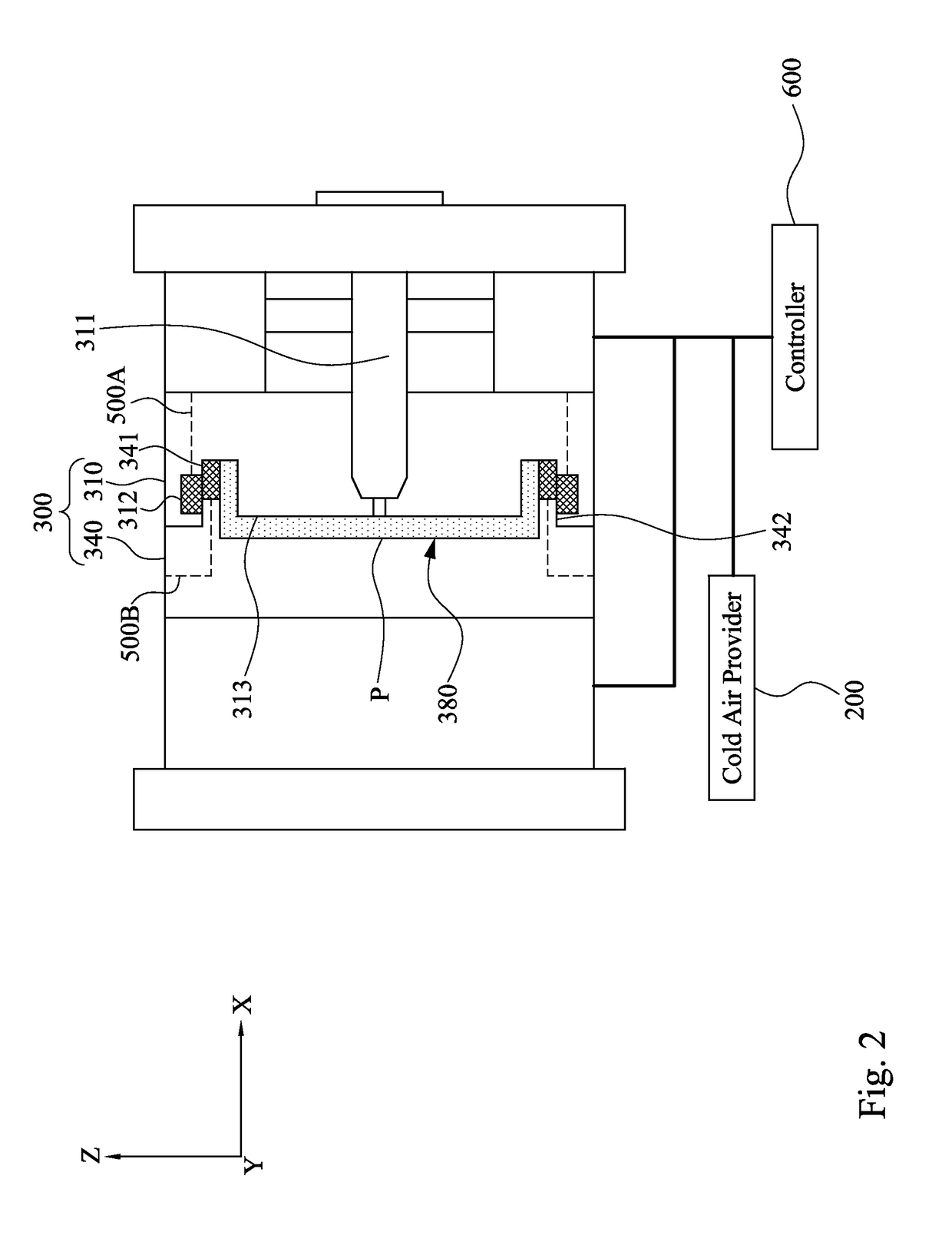 Molding system and method for directly gas-cooling a molding object