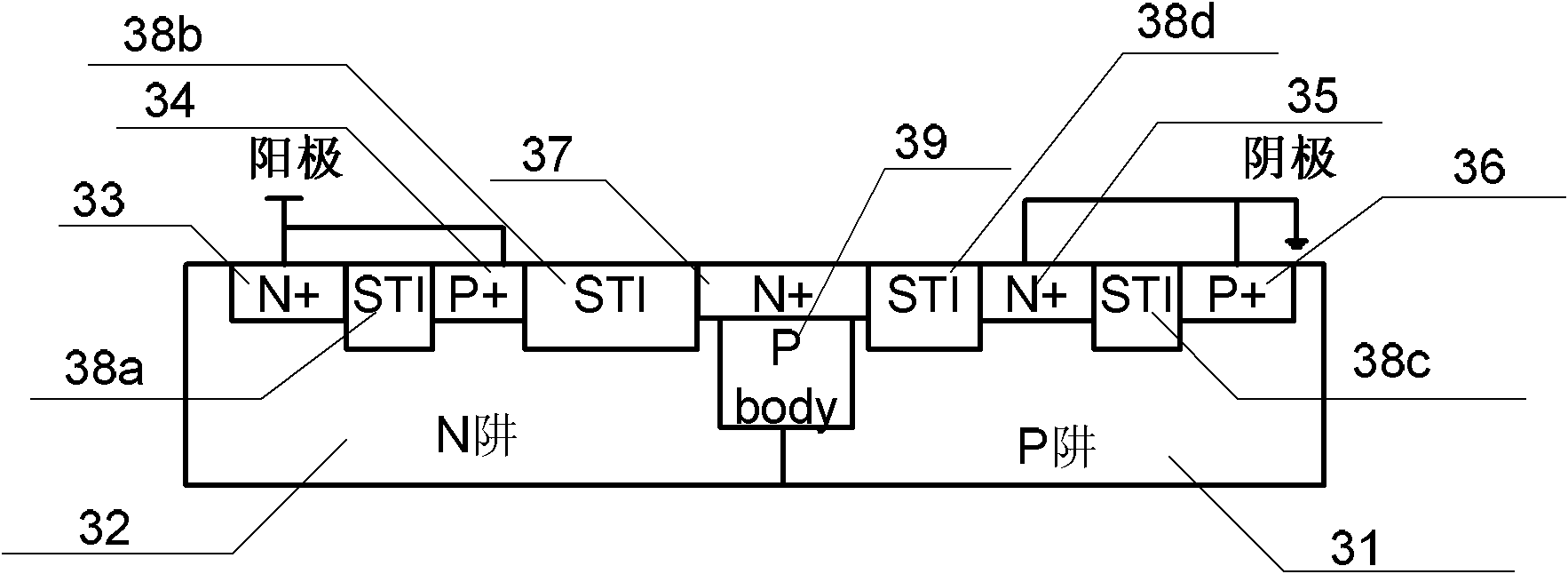 Silicon controlled device with double-conduction path