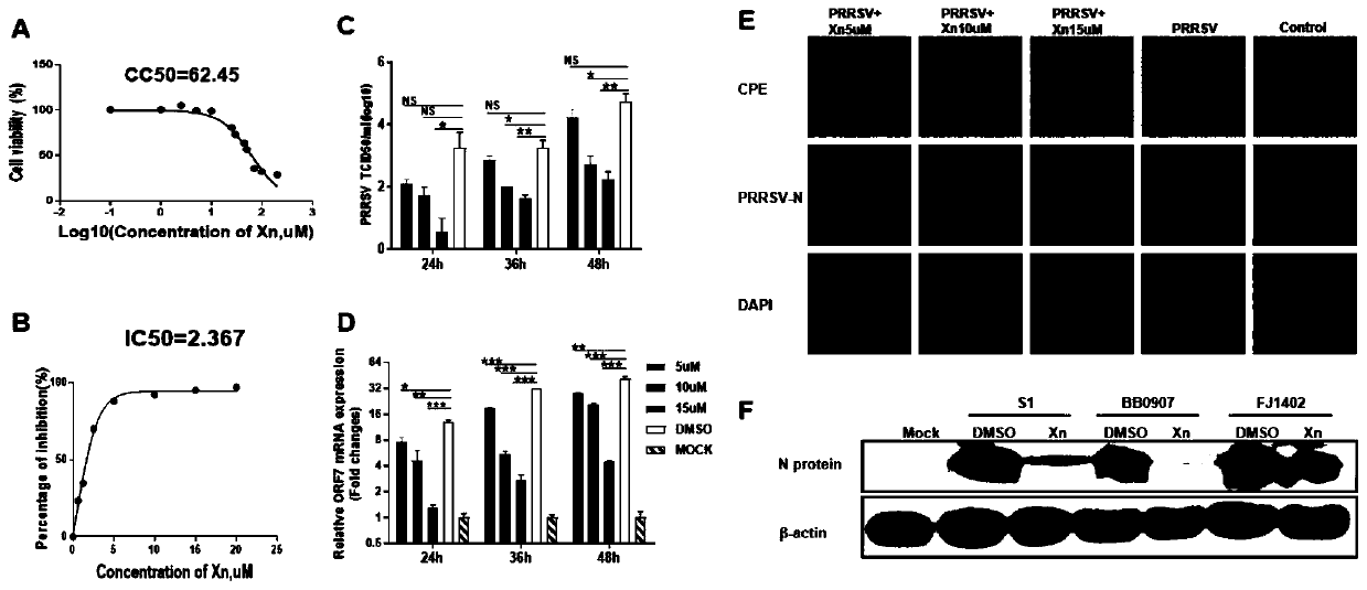 Antagonistic drug against replication of porcine reproductive and respiratory syndrome virus (PRRSV) and application of antagonistic drug