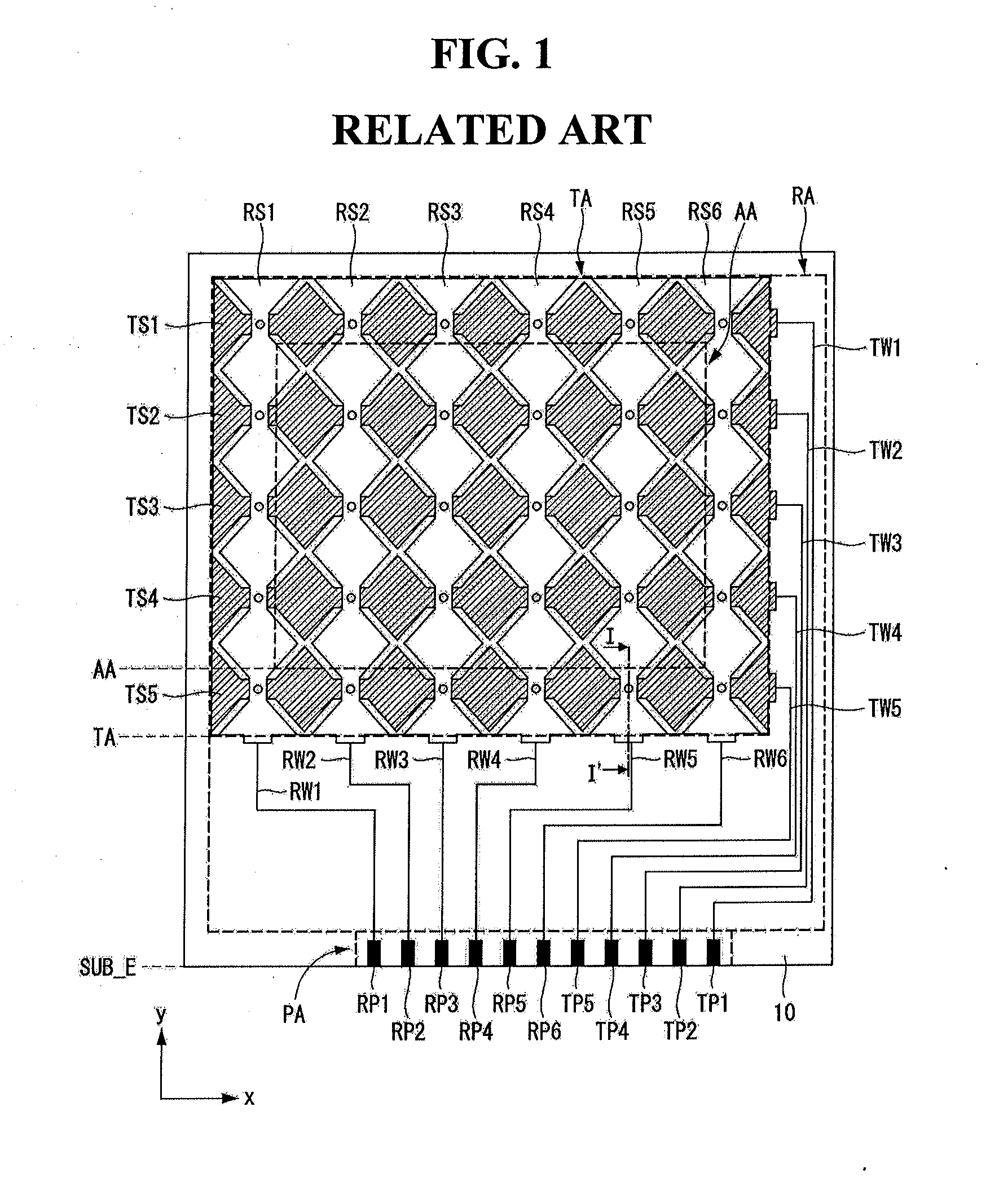 Electrostatic capacitive touch-sensitive panel for display device