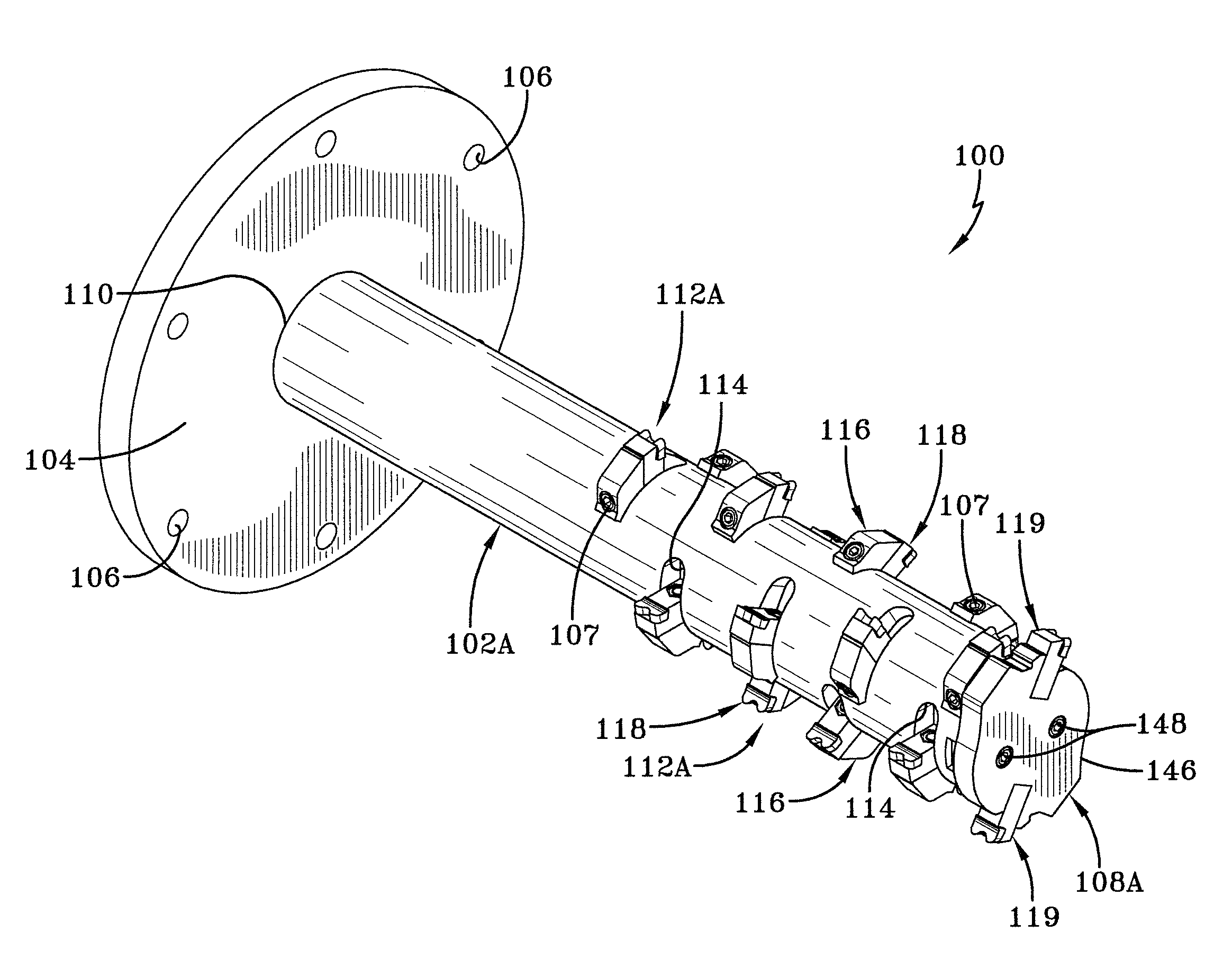 Cutting shaft for vertical stump grinder