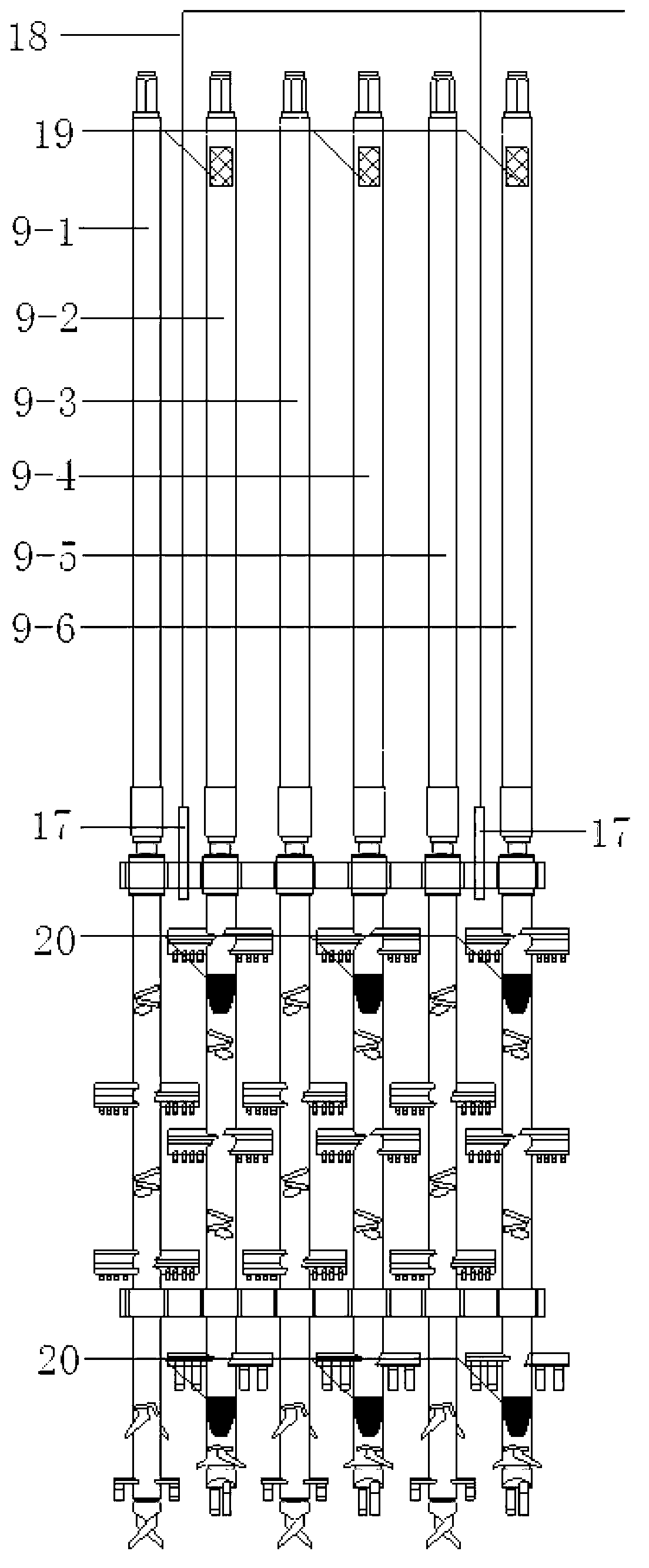Two-shaft, four-shaft and six-shaft interchanging type cement and soil stirring pile device and construction method thereof