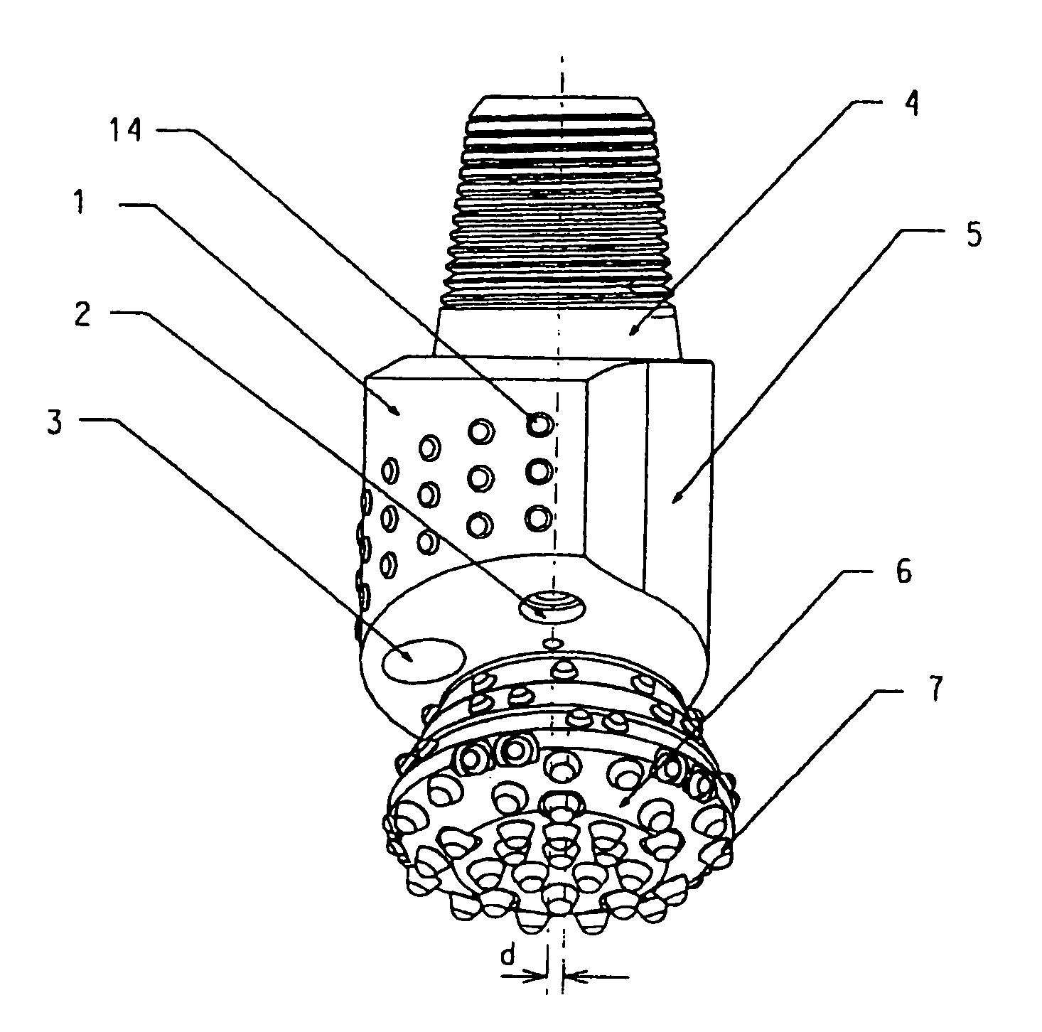 Roller bit with a journal pin offset from the central axis thereof